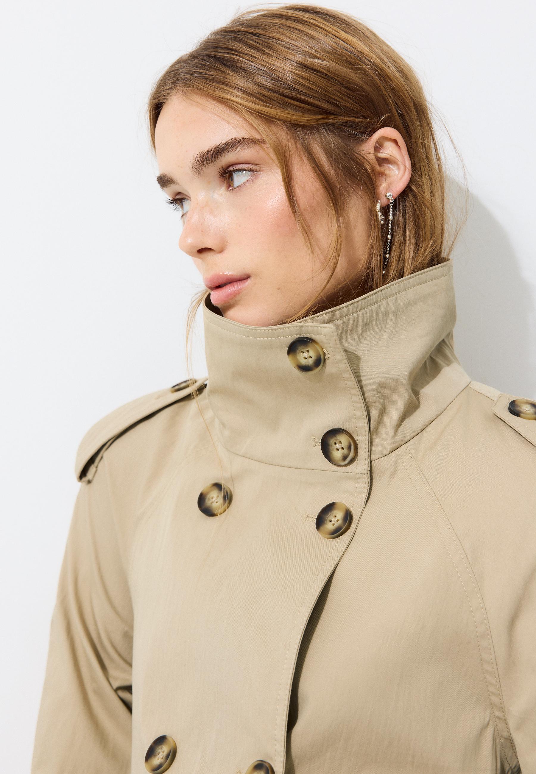 Stradivarius Κοντό Trench Με Ψηλό Γιακά Και Ζώνη Μπεζ Xs