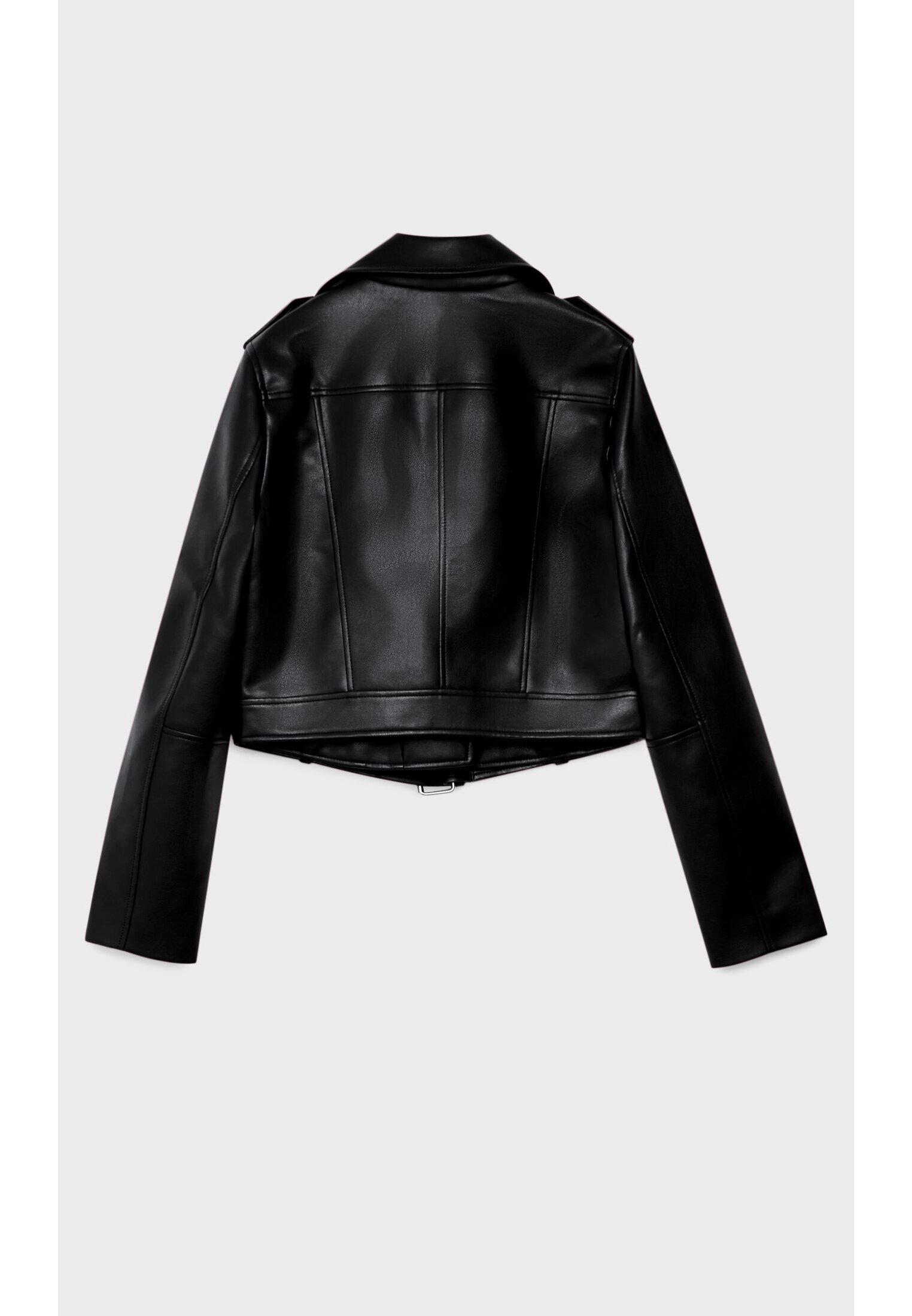 Basic leather effect belted jacket — Black
