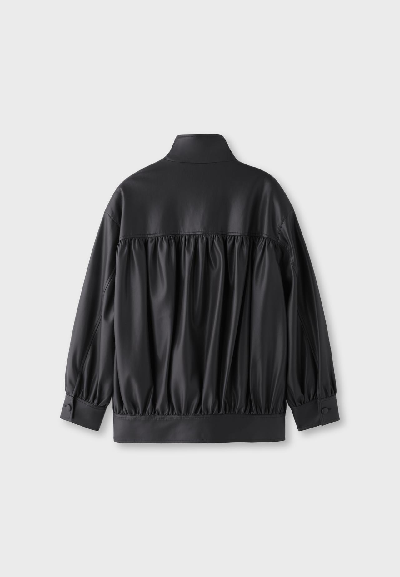 Gathered leather effect jacket — Black