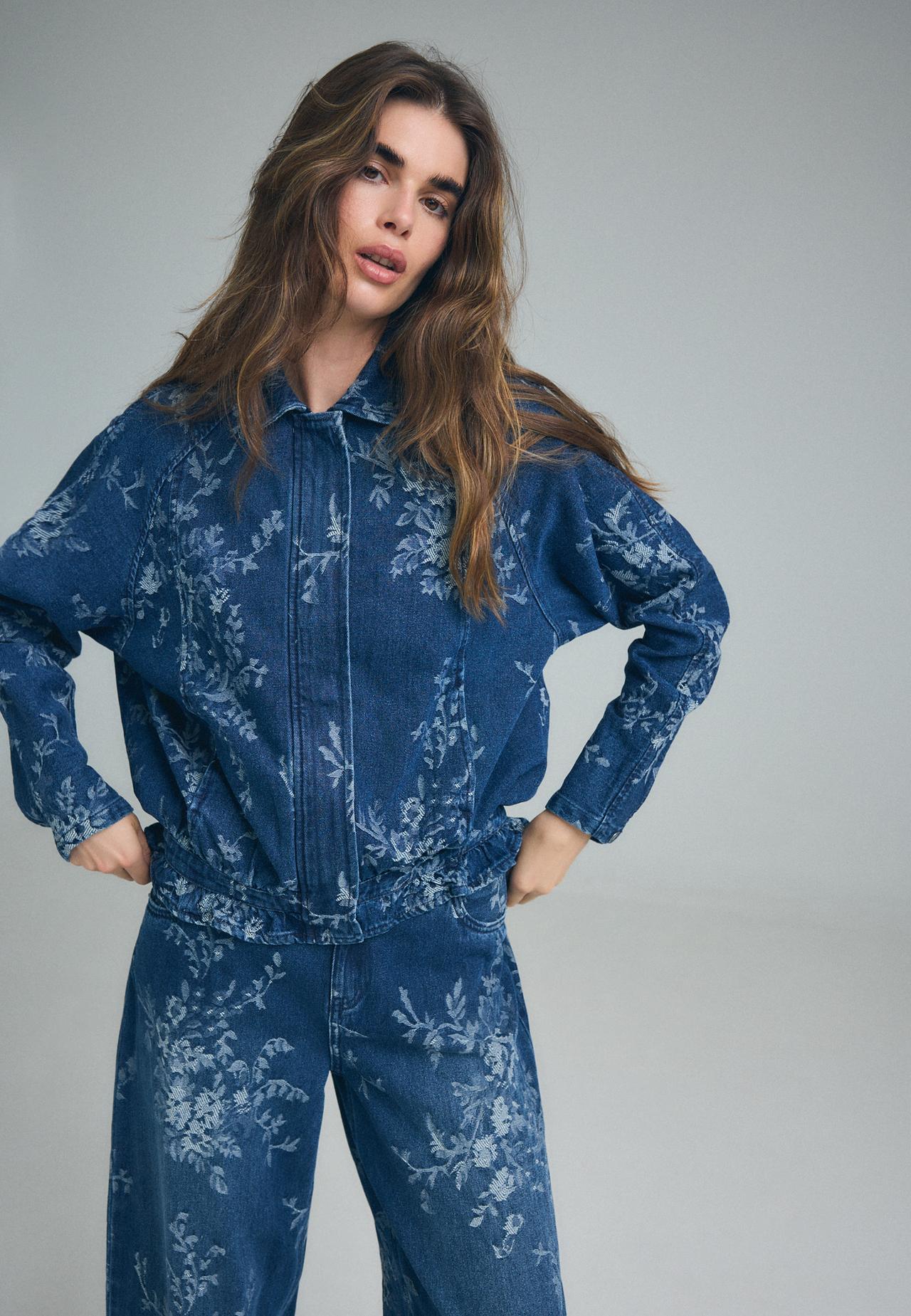 Floral jacquard jacket — MEDIUM BLUE DENIM