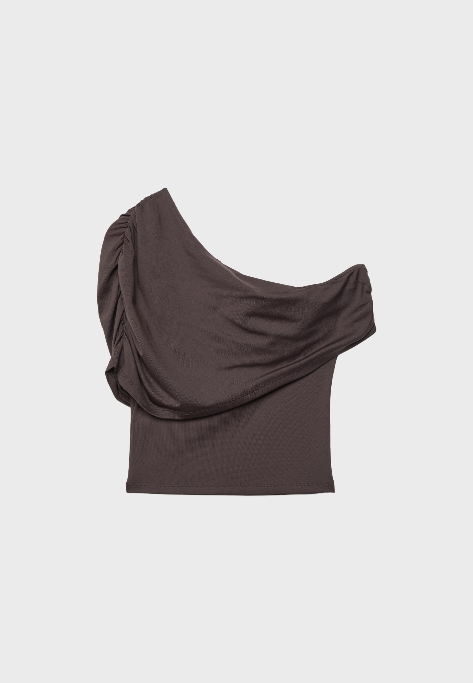 Draped polyamide top — Brown
