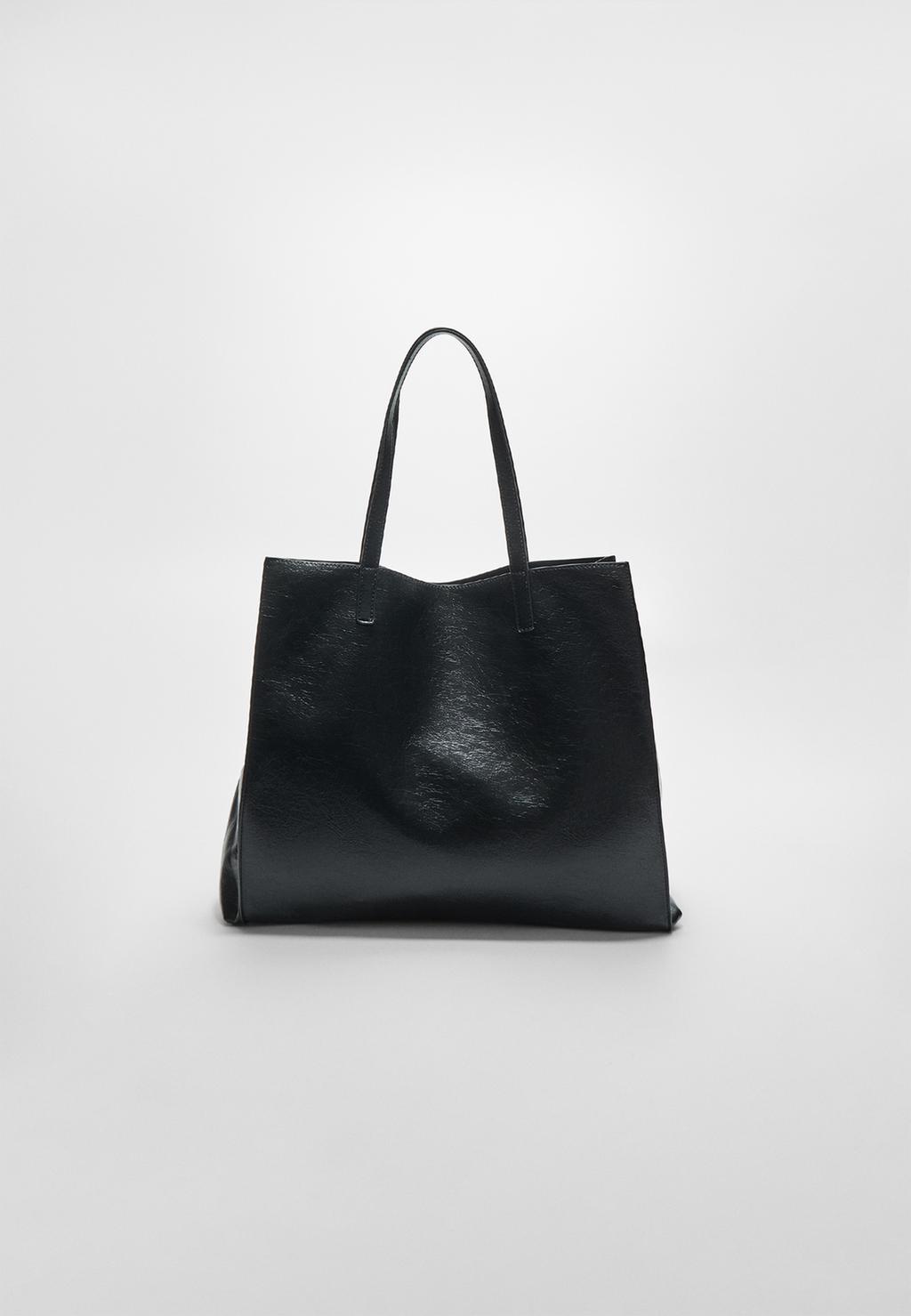 Reversible leather effect shopper bag