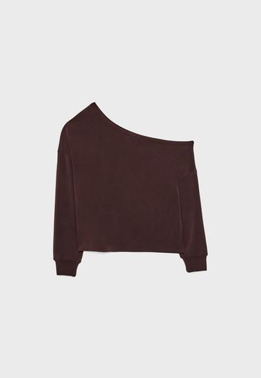Soft-touch off-the-shoulder sweatshirt — Brown 7