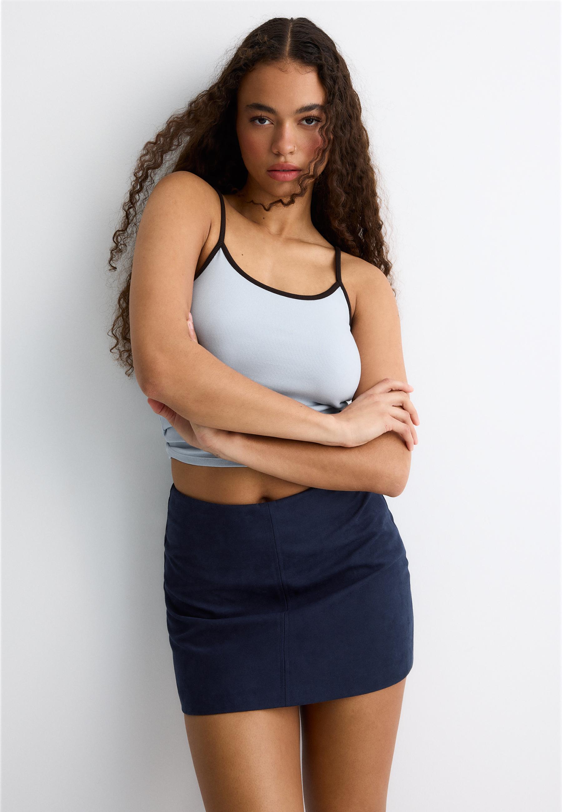 Faux suede mini skort — Navy blue