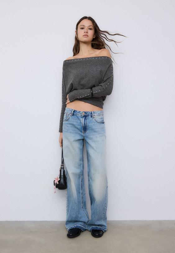 Stradivarius Tricou Cu Ținte Gri Închis L