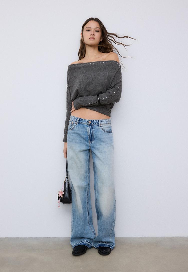 Stradivarius Tricou Cu Ținte Gri Închis L