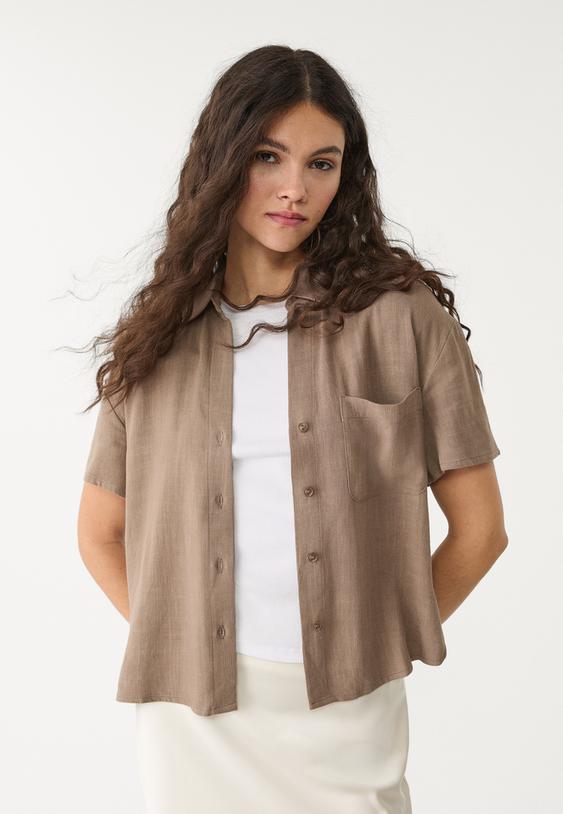 camisa manga corta efecto lino