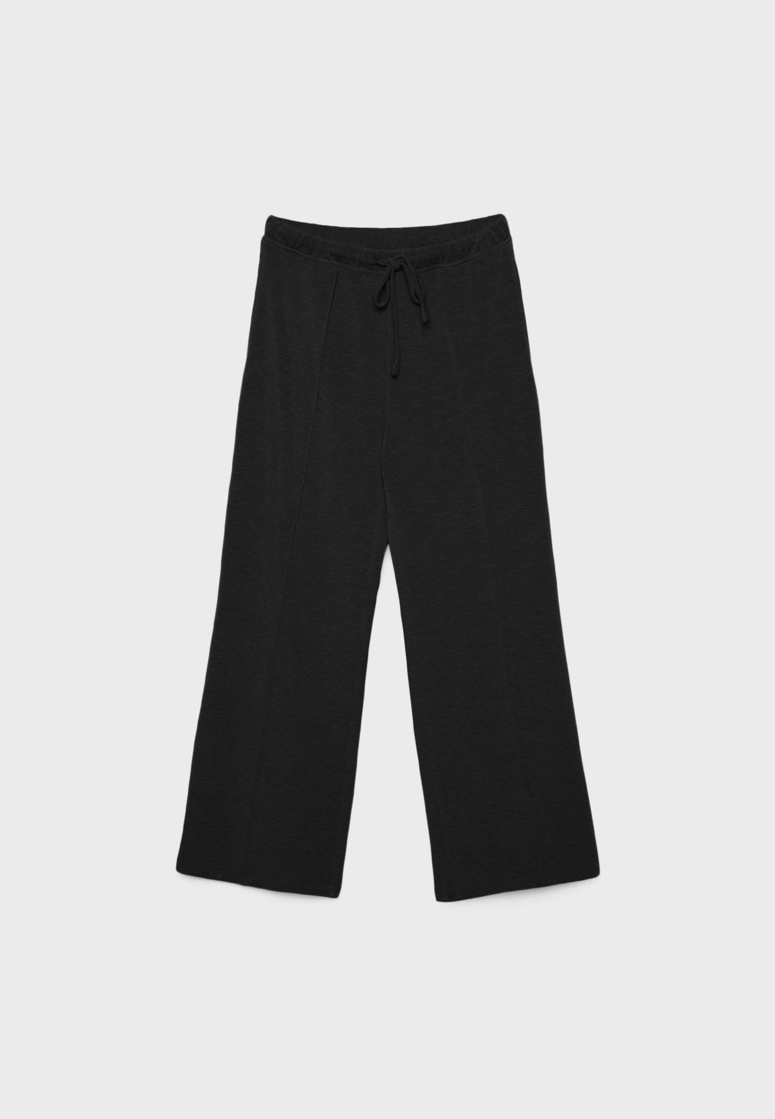 Soft-touch wide-leg pin-tuck joggers — Black