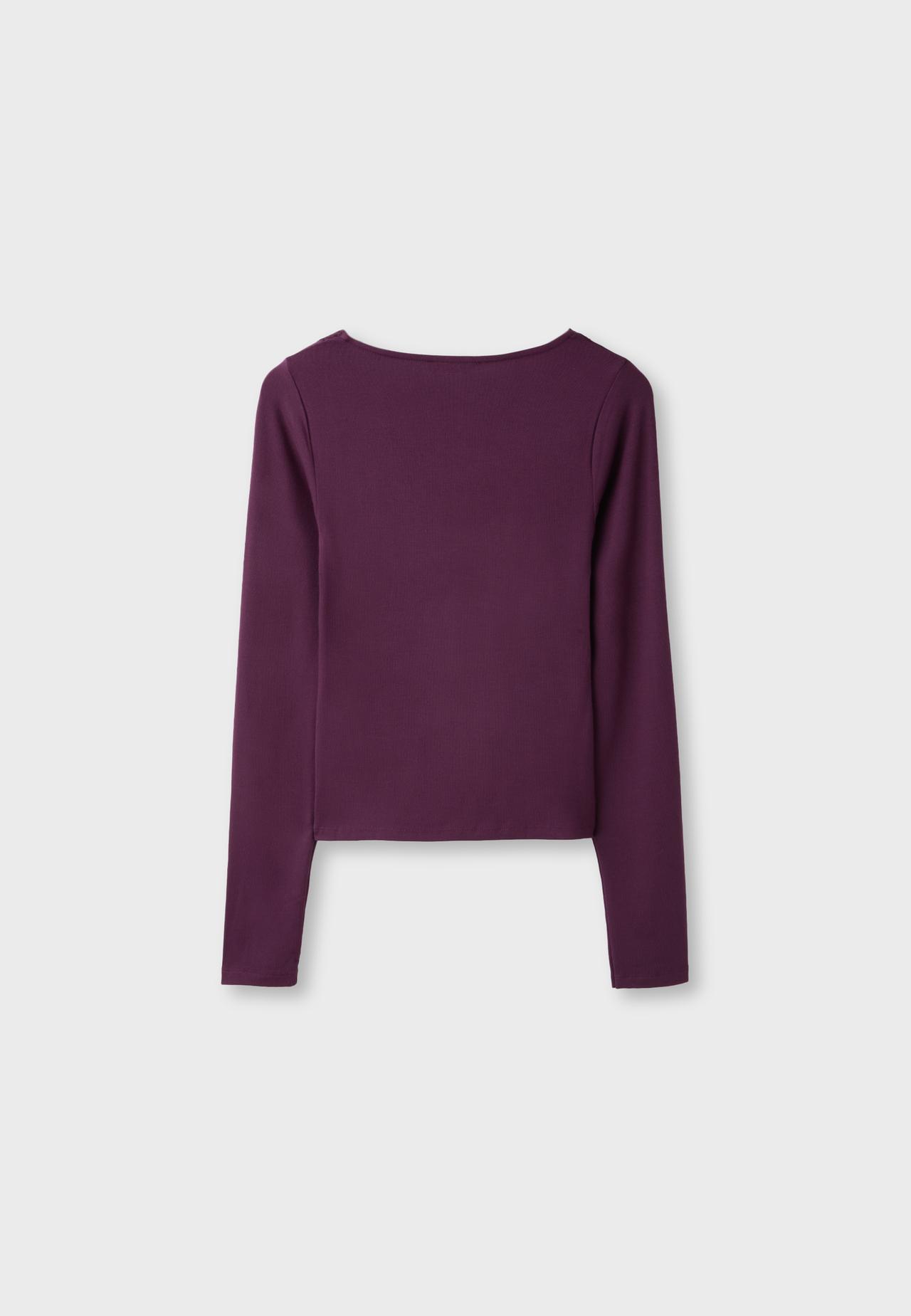 Long sleeve lace V-neck top — Dark purple