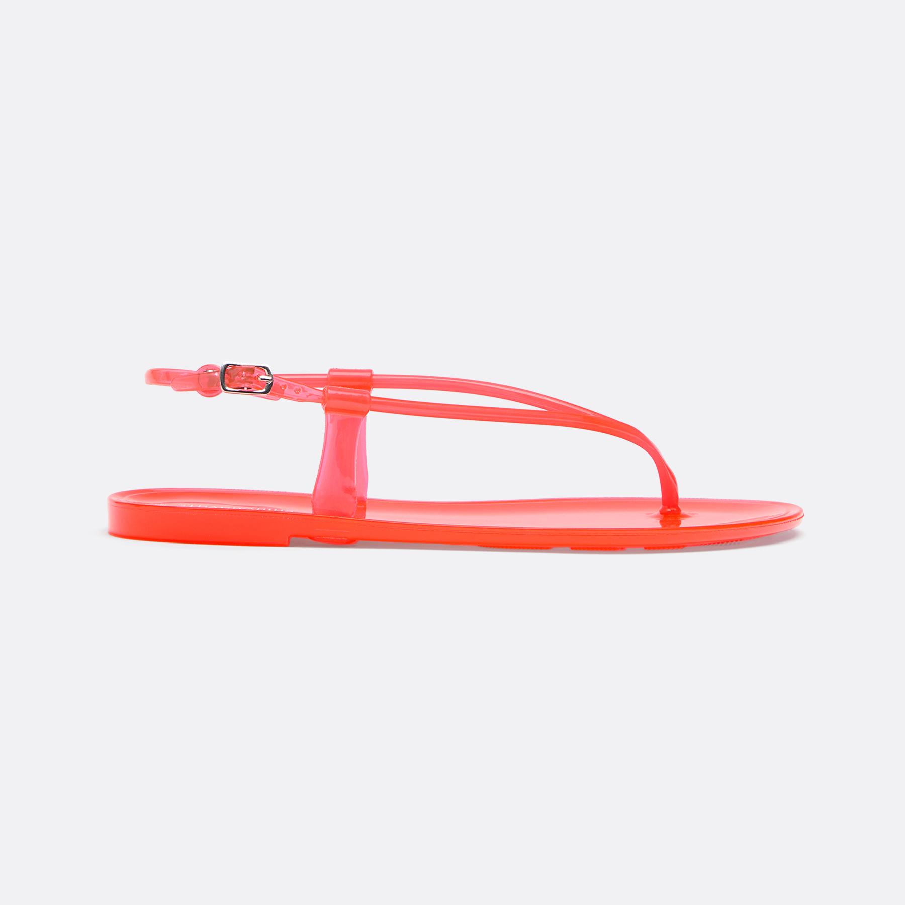 Flat rubber thong sandals — ORANGE