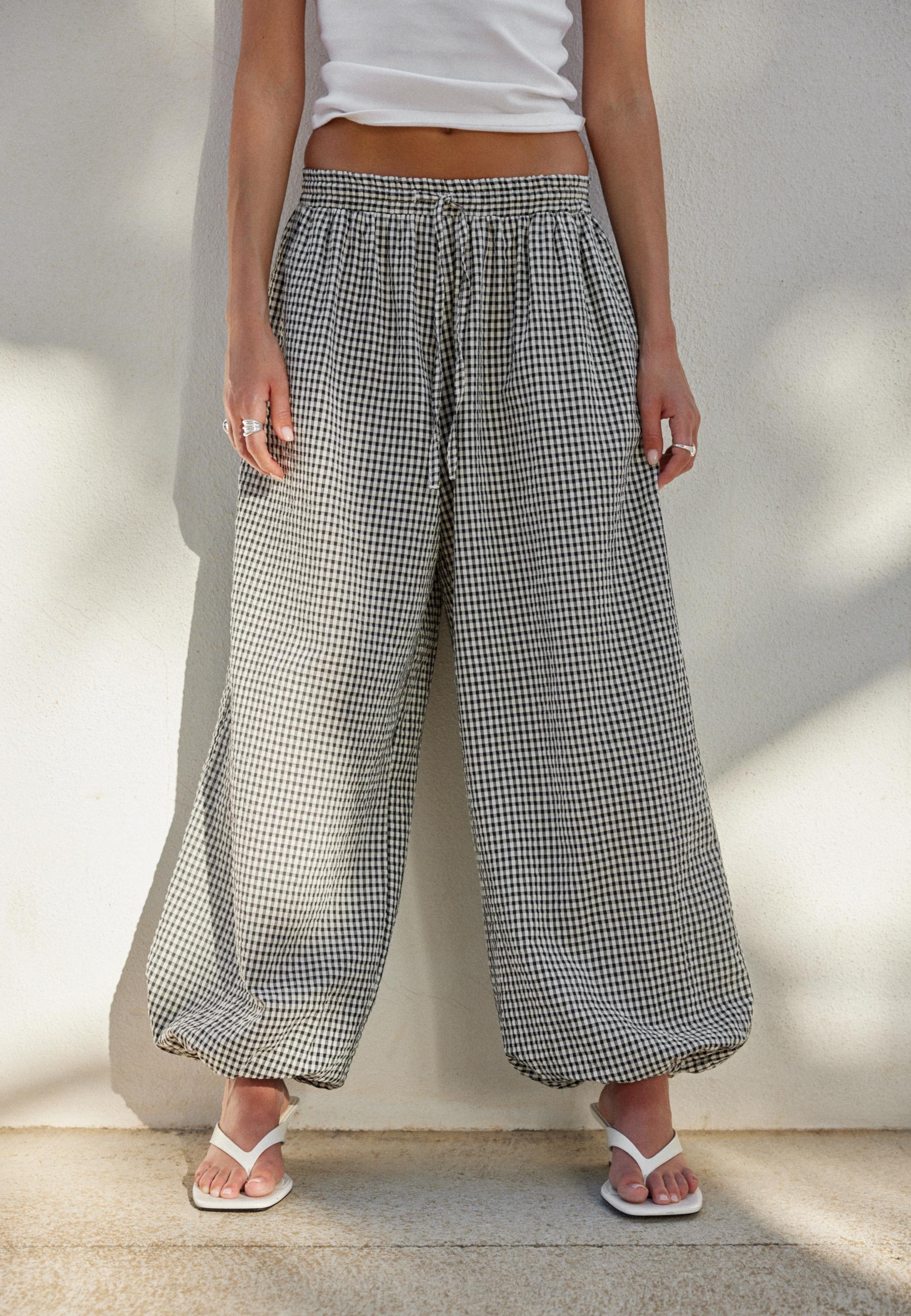 Check balloon trousers — Ecru