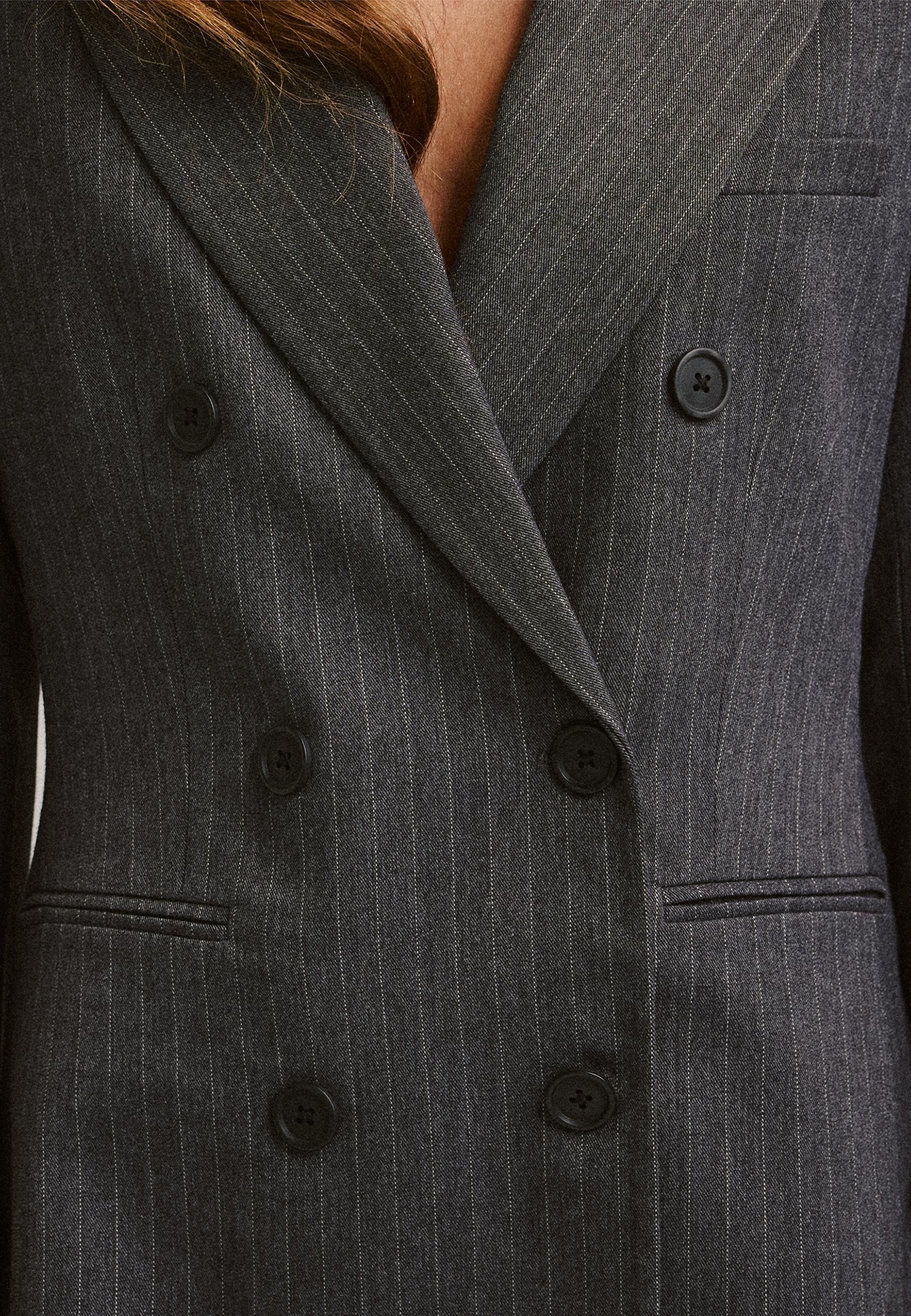 Fitted striped buttoned blazer — Grey