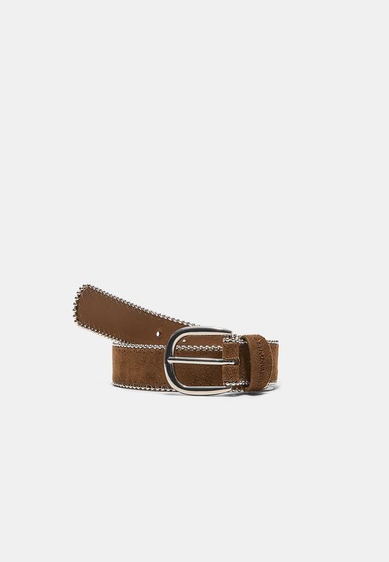 Stradivarius Belt With Side Beads Brown 34