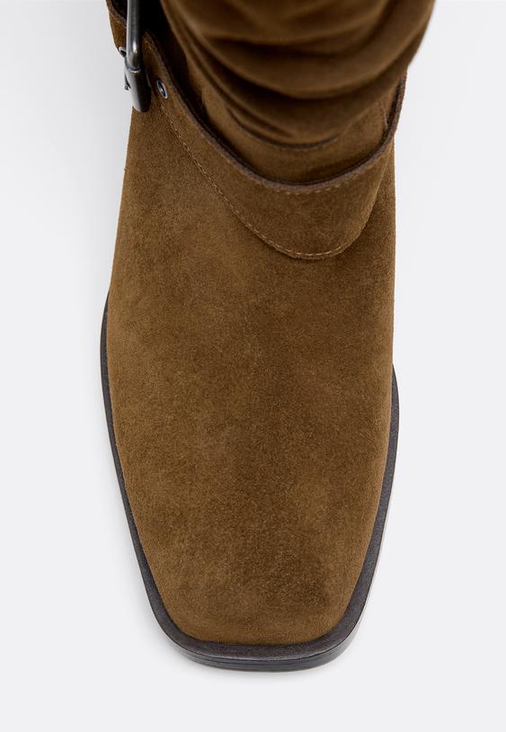 flat leather buckle ankle boots