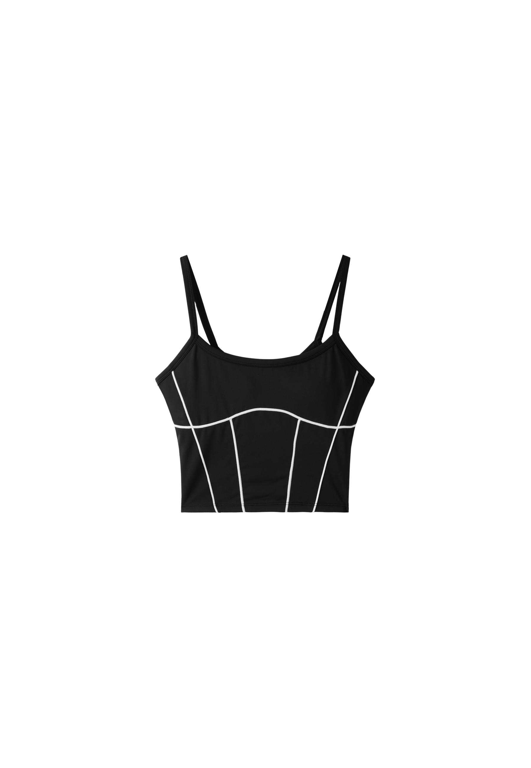 Contrast piping crop top — Black