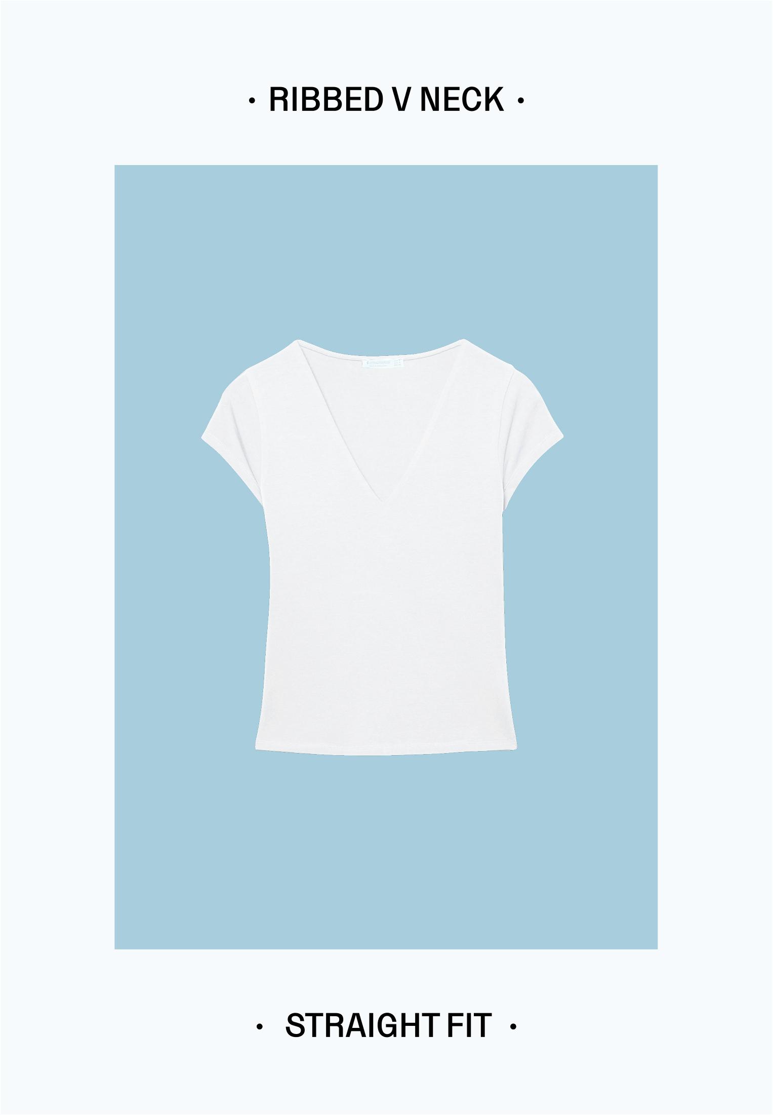V-neck short sleeve T-shirt — White