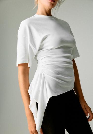 Asymmetric short sleeve T-shirt — Ecru 6
