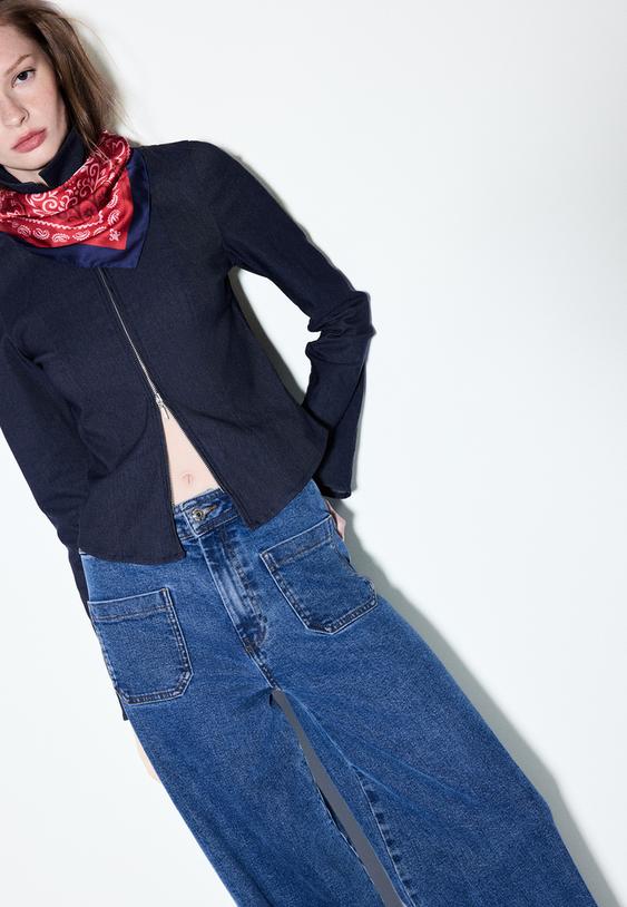 Stradivarius Straight-Leg Jeans With Pockets Medium Blue Denim 8