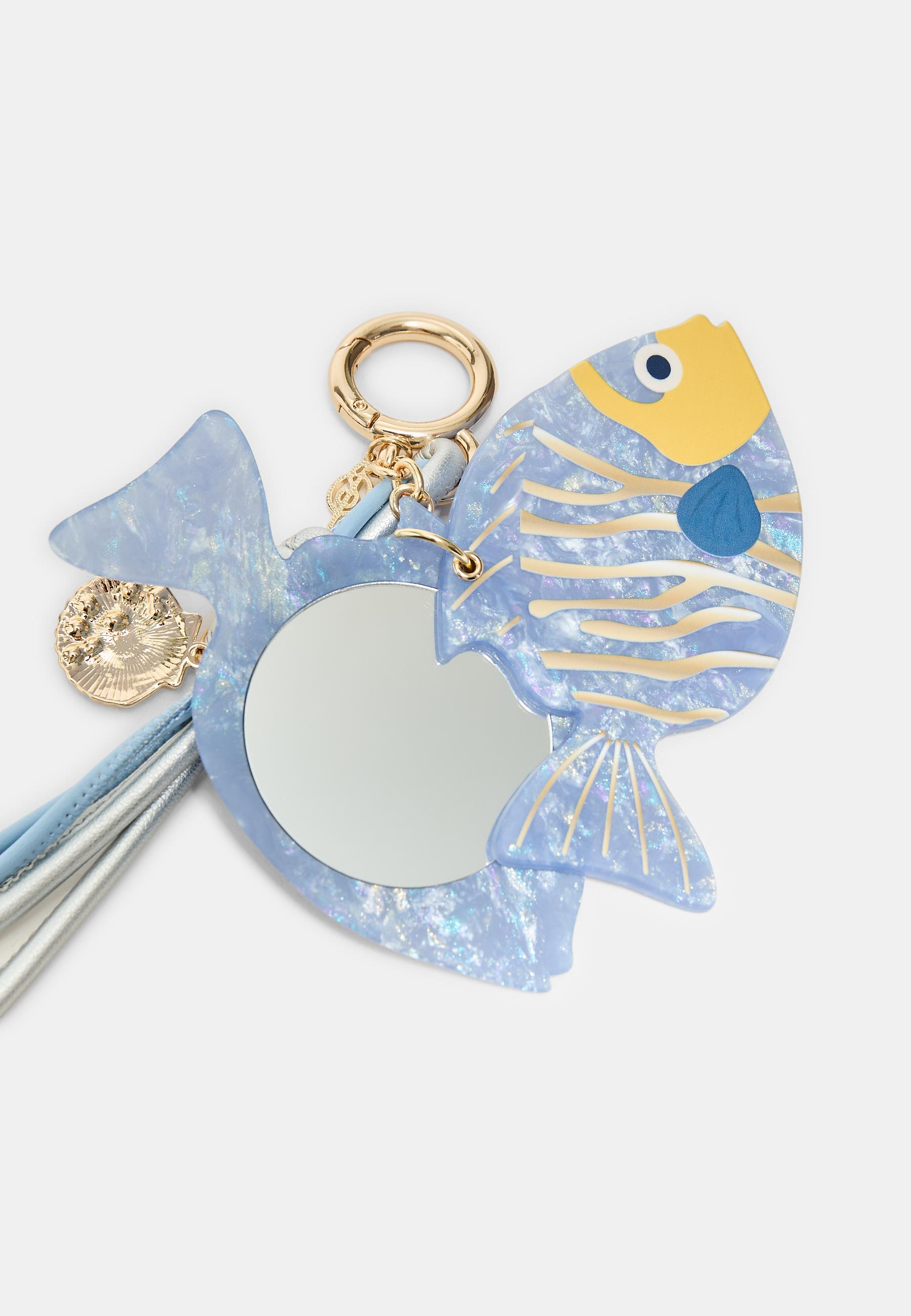 Fish pendant key ring with beads — Royal blue