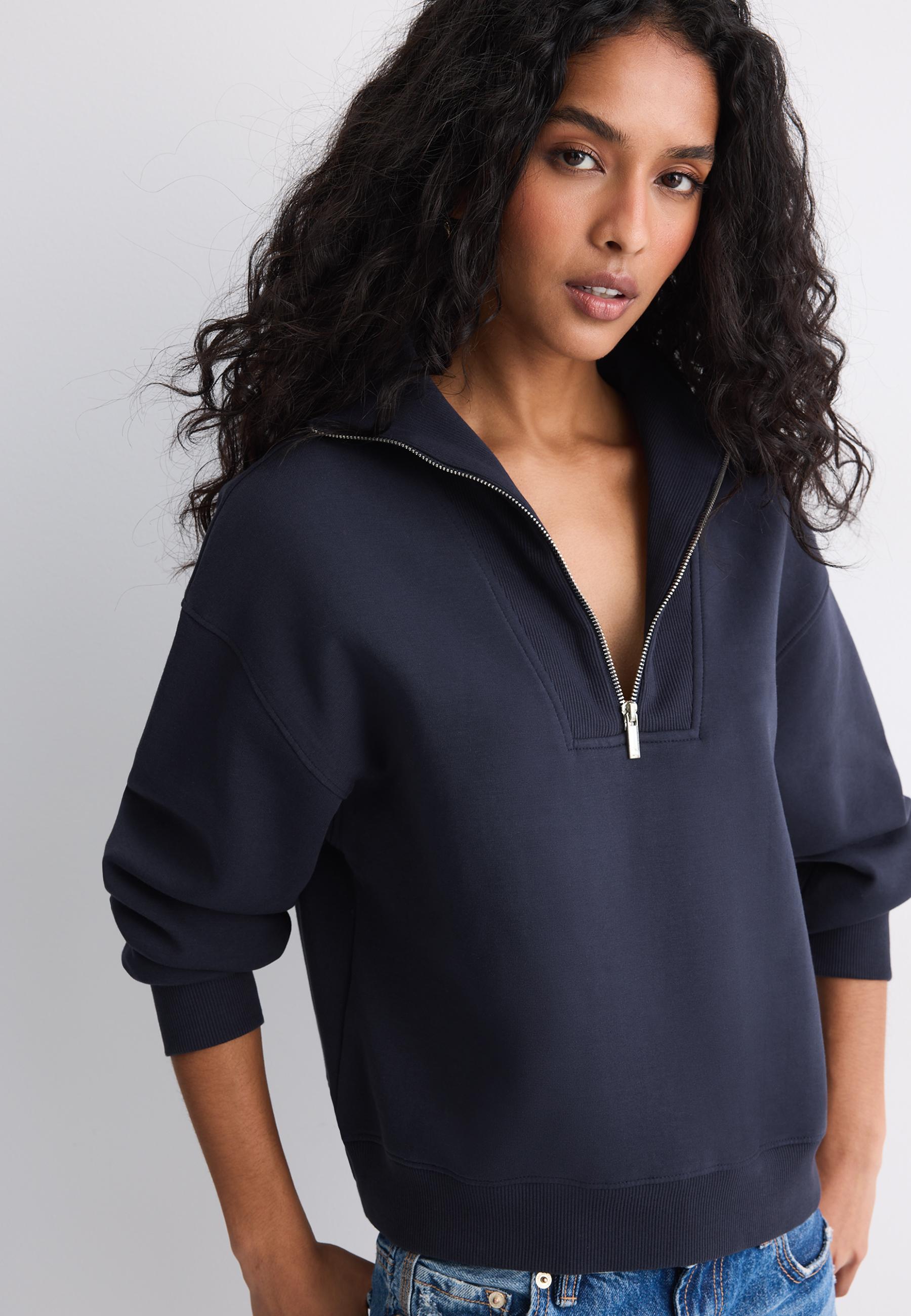 High-neck sweatshirt with zip — Dark blue