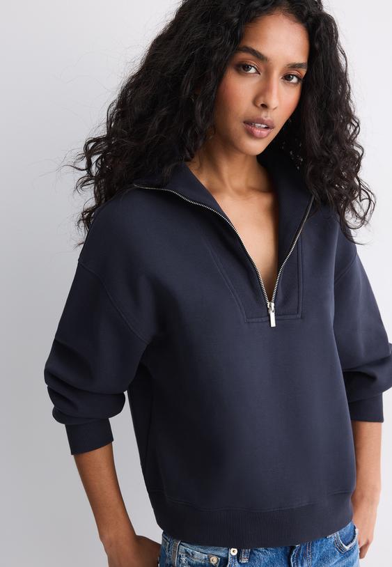 Stradivarius High-Neck Sweatshirt With Zip Dark Blue M