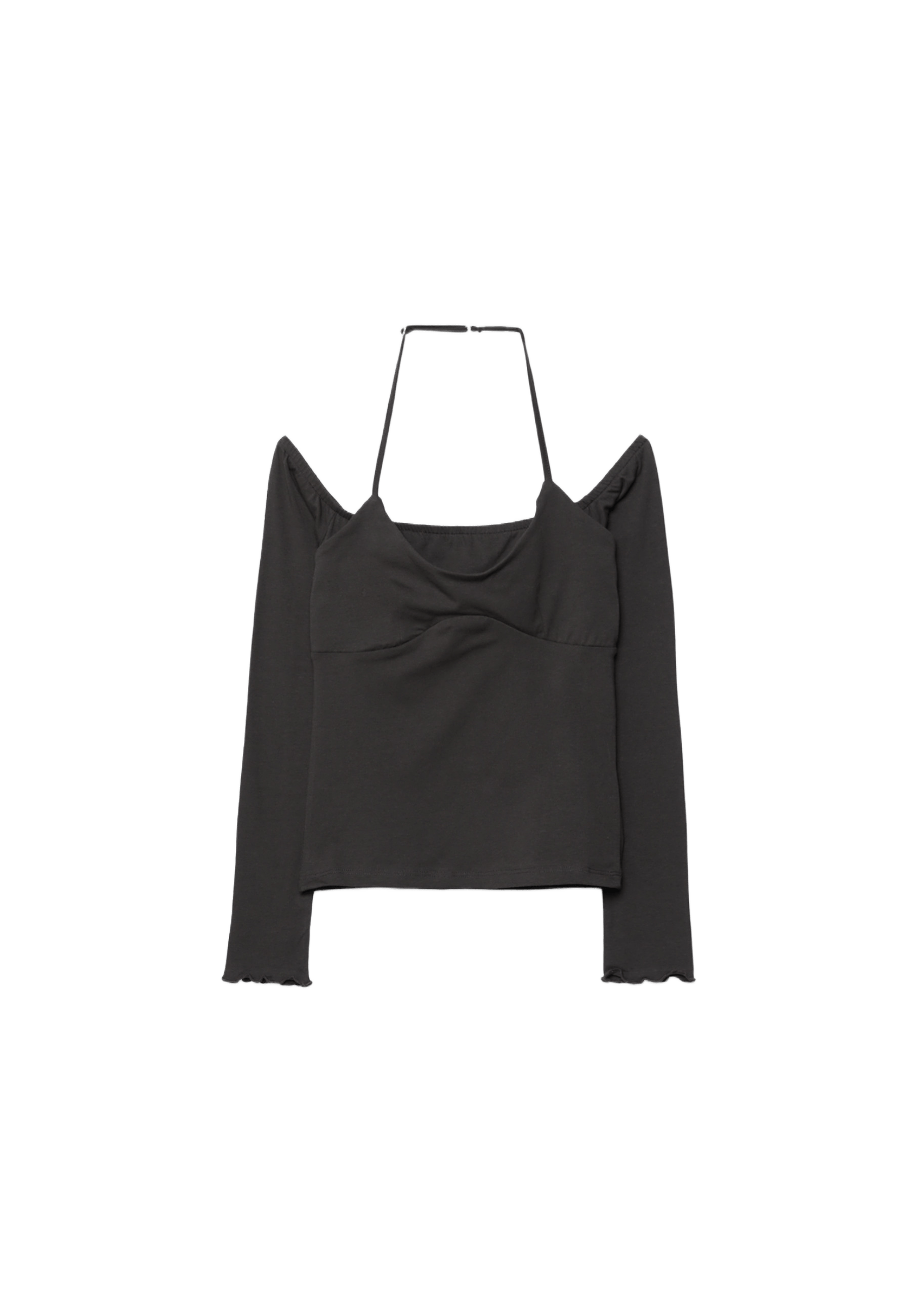 Long sleeve halter neck T-shirt — Brown