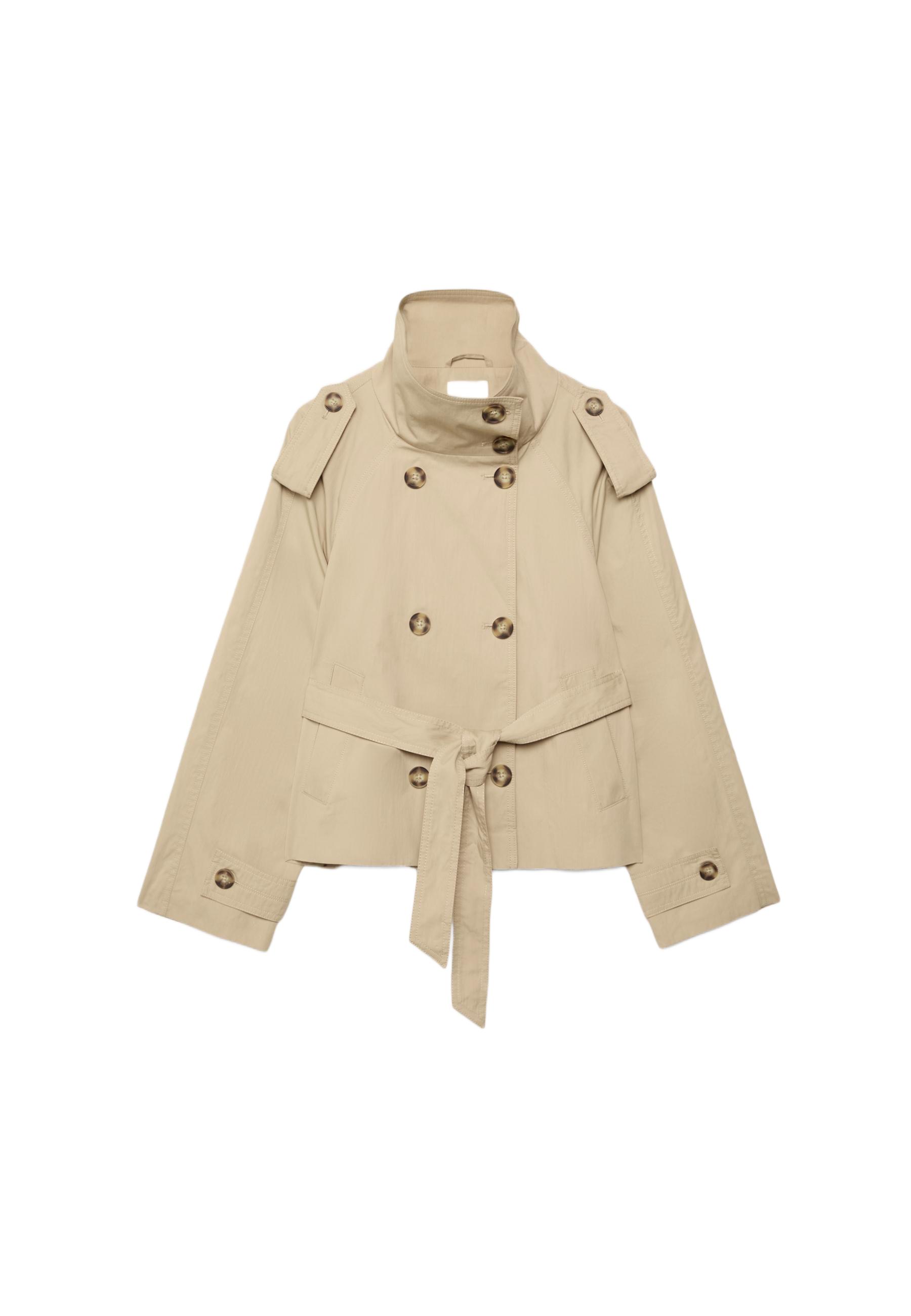High-neck trench coat with belt — Beige