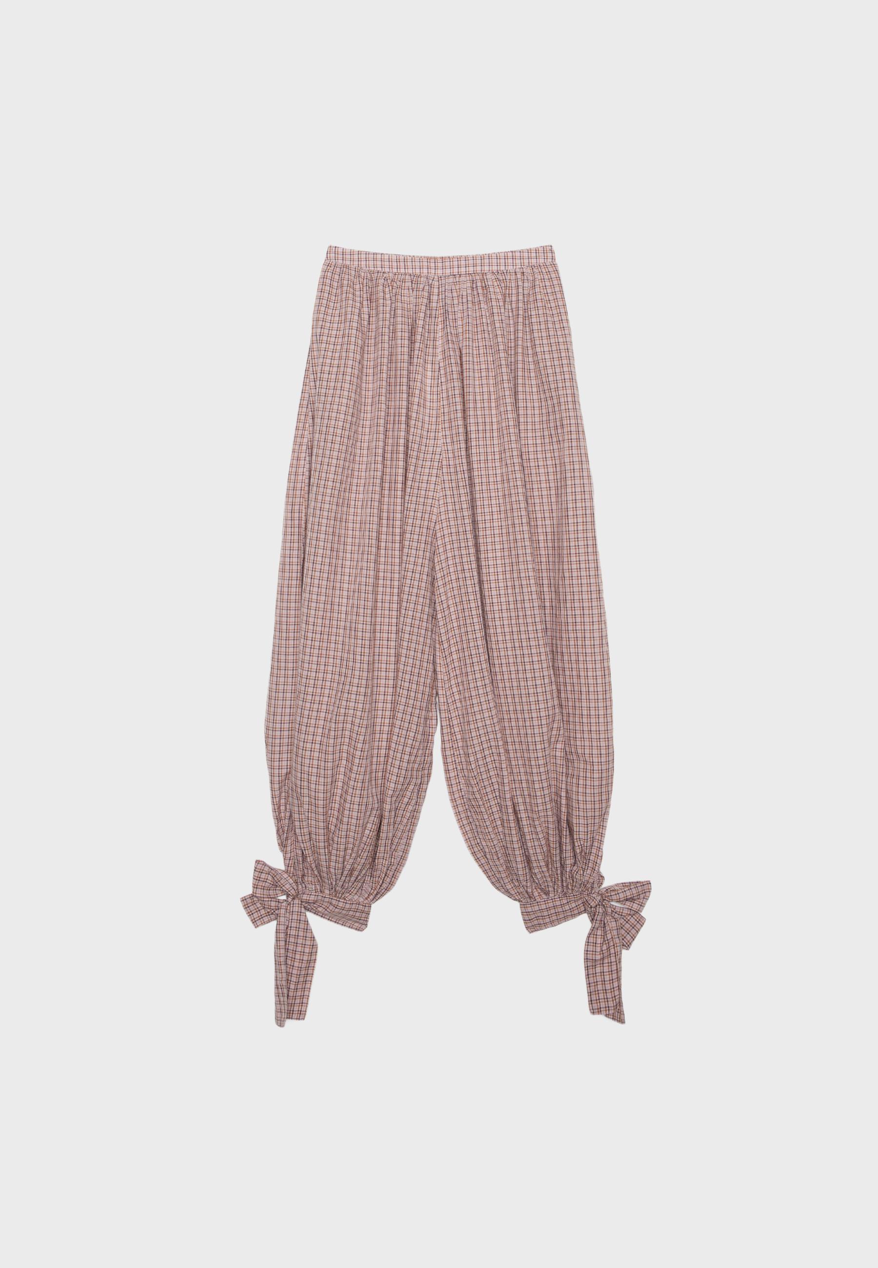 Volume check trousers — Pastel pink
