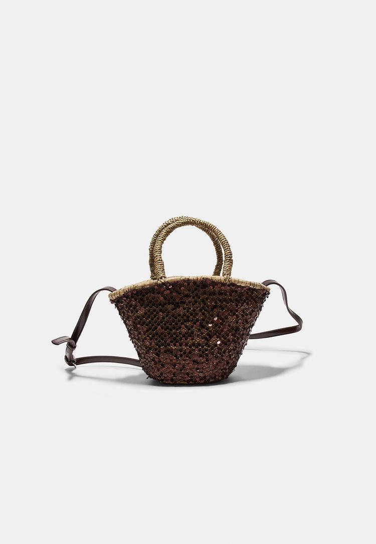 Stradivarius Mini sequinned basket bag  Brown OS