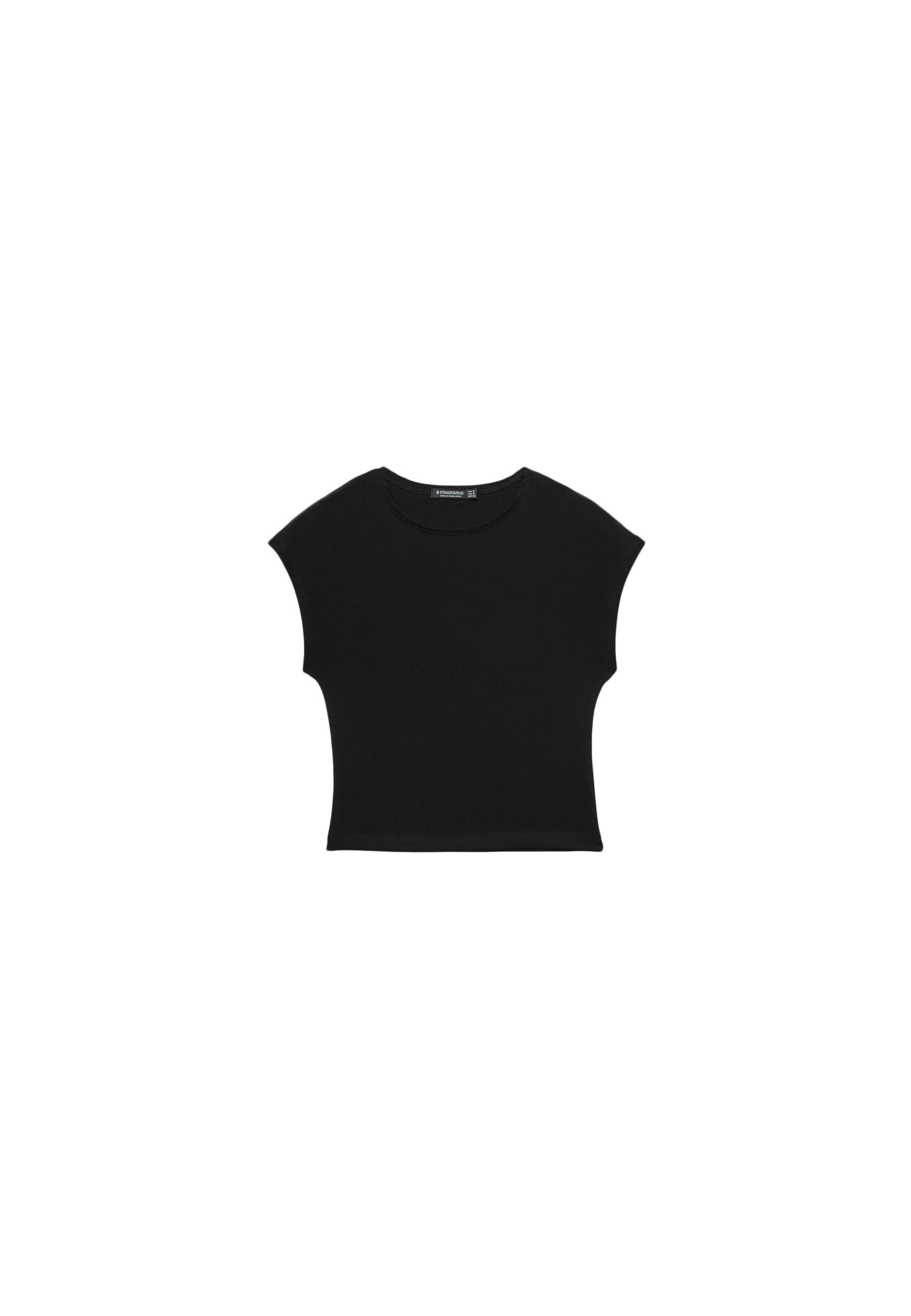 Cap sleeve cropped T-shirt — Black