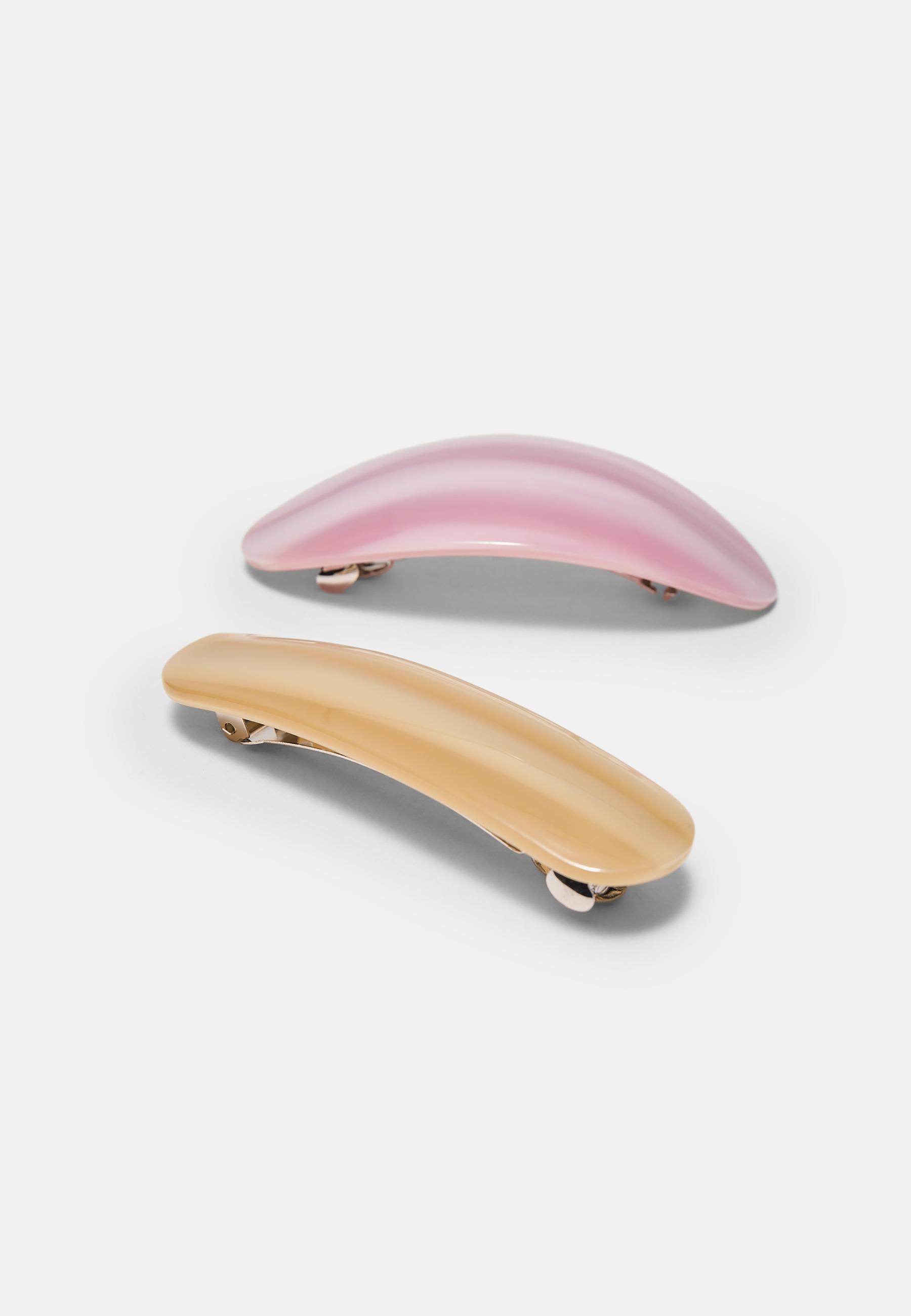 Set of 2 acetate hair clips — Pale pink (alternate view)