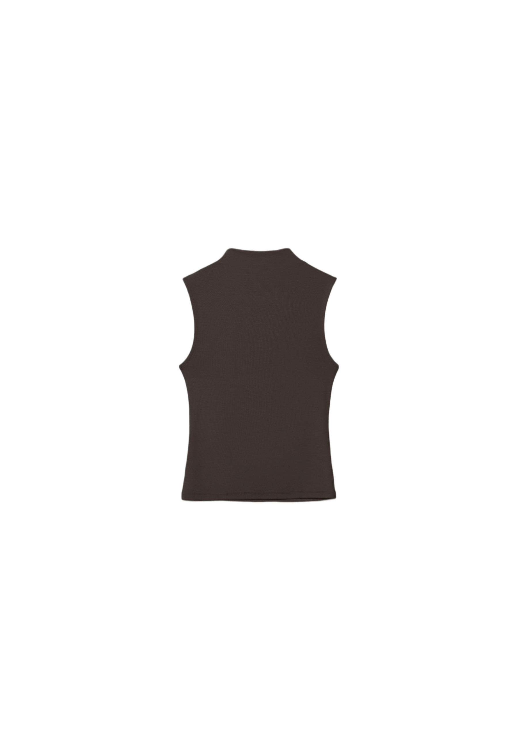 Sleeveless funnel neck T-shirt — Brown