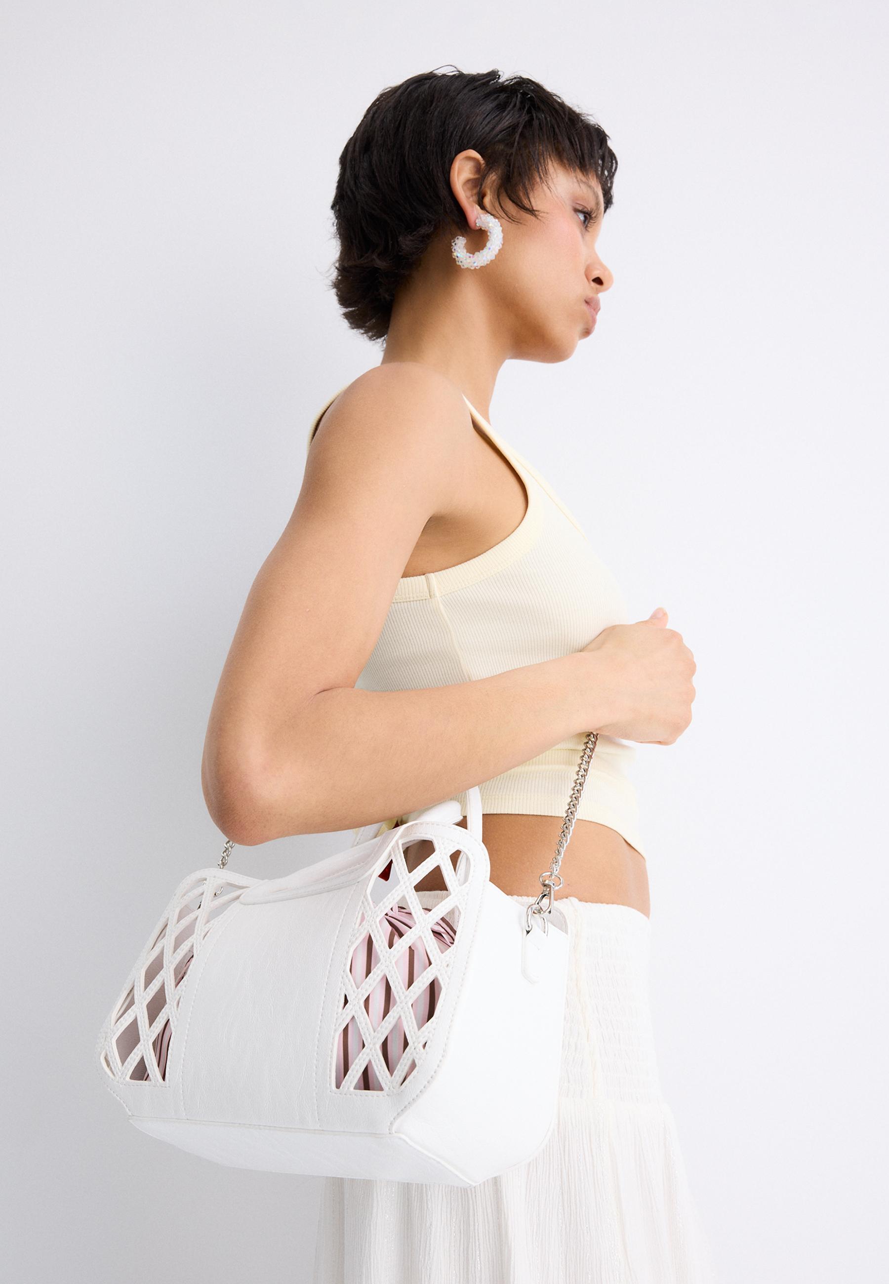 Combined basket tote bag — White (alternate view)