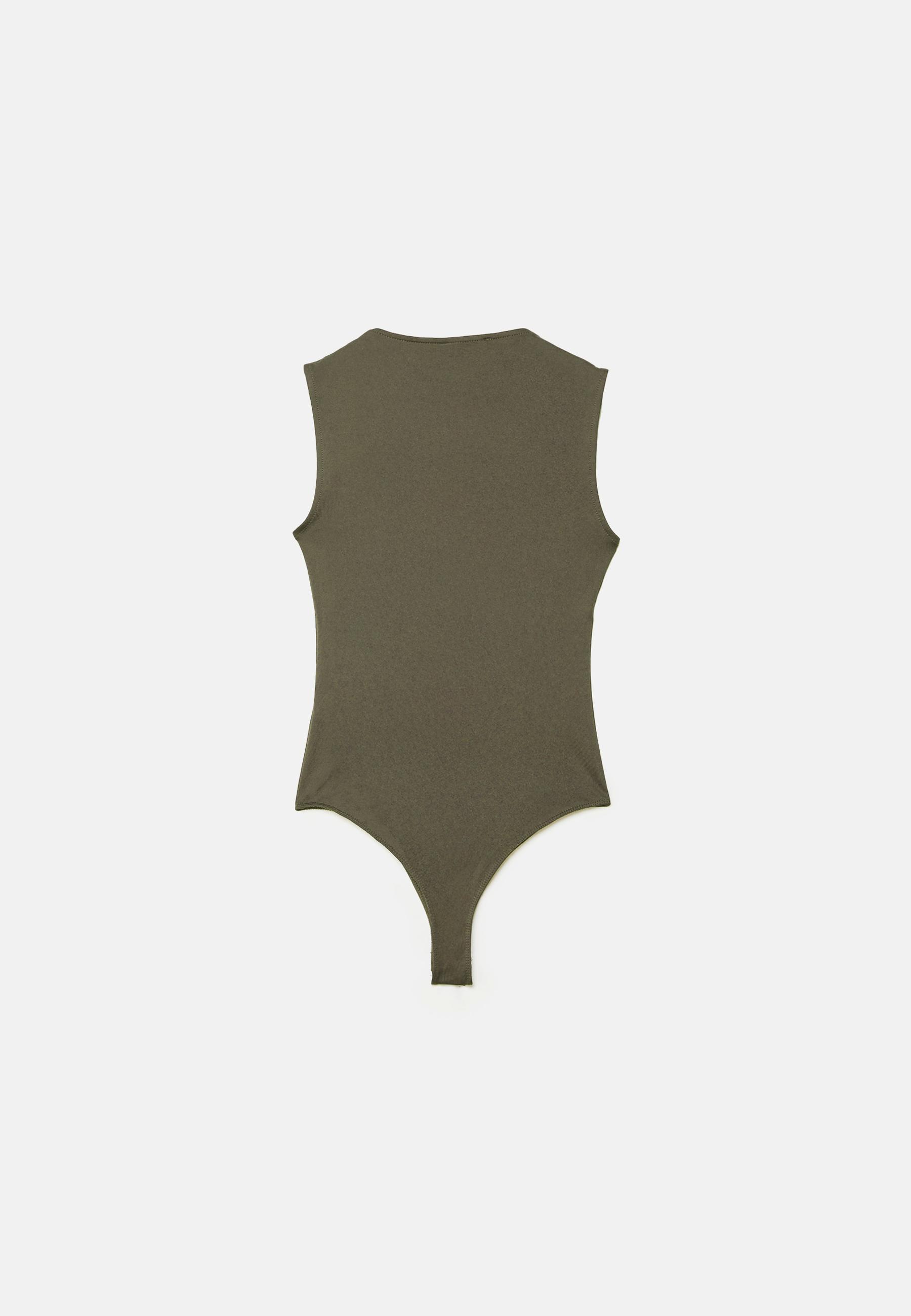 Polyamide square neckline bodysuit — Khaki
