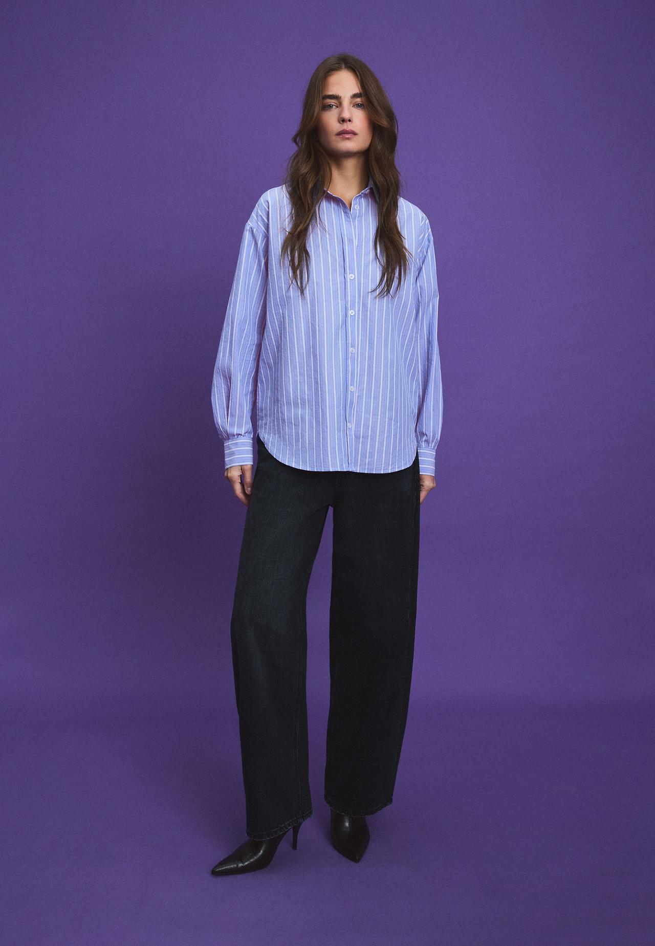 Regular fit adjustable poplin shirt — Sky blue