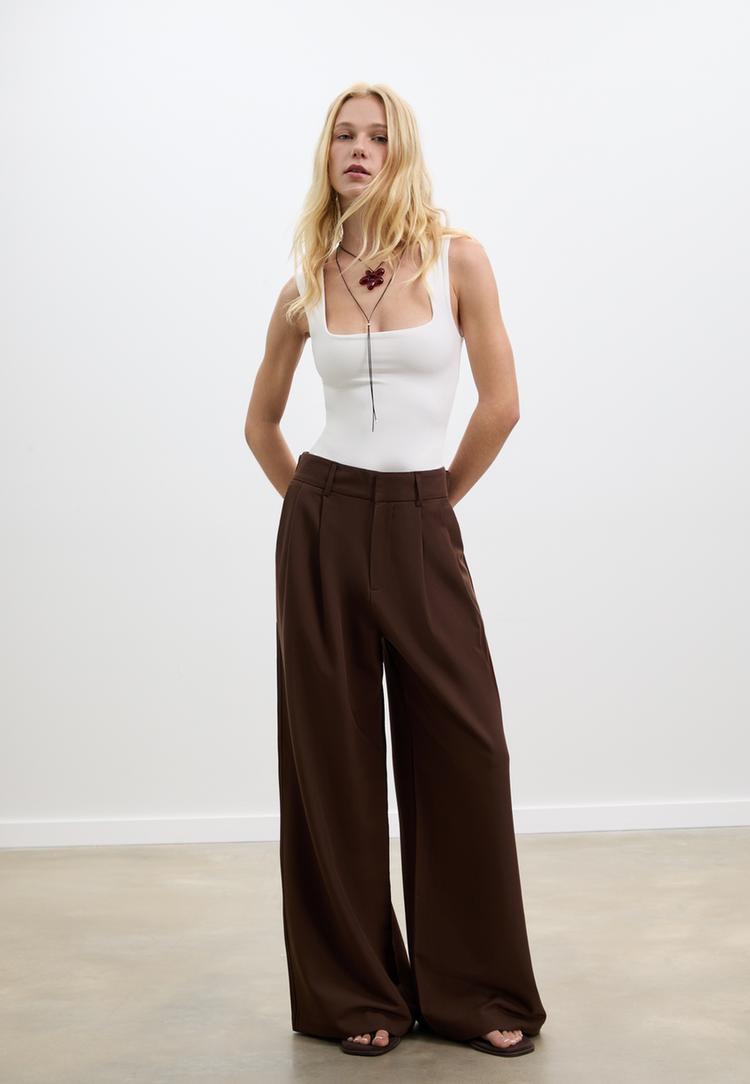 super wide leg adjustable trousers