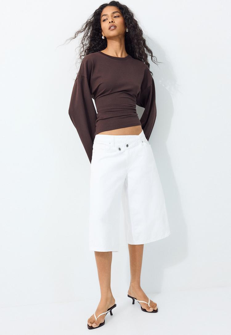 Stradivarius B11 T-Shirt Manches Longues Style Japonais Cintré Marron Xs