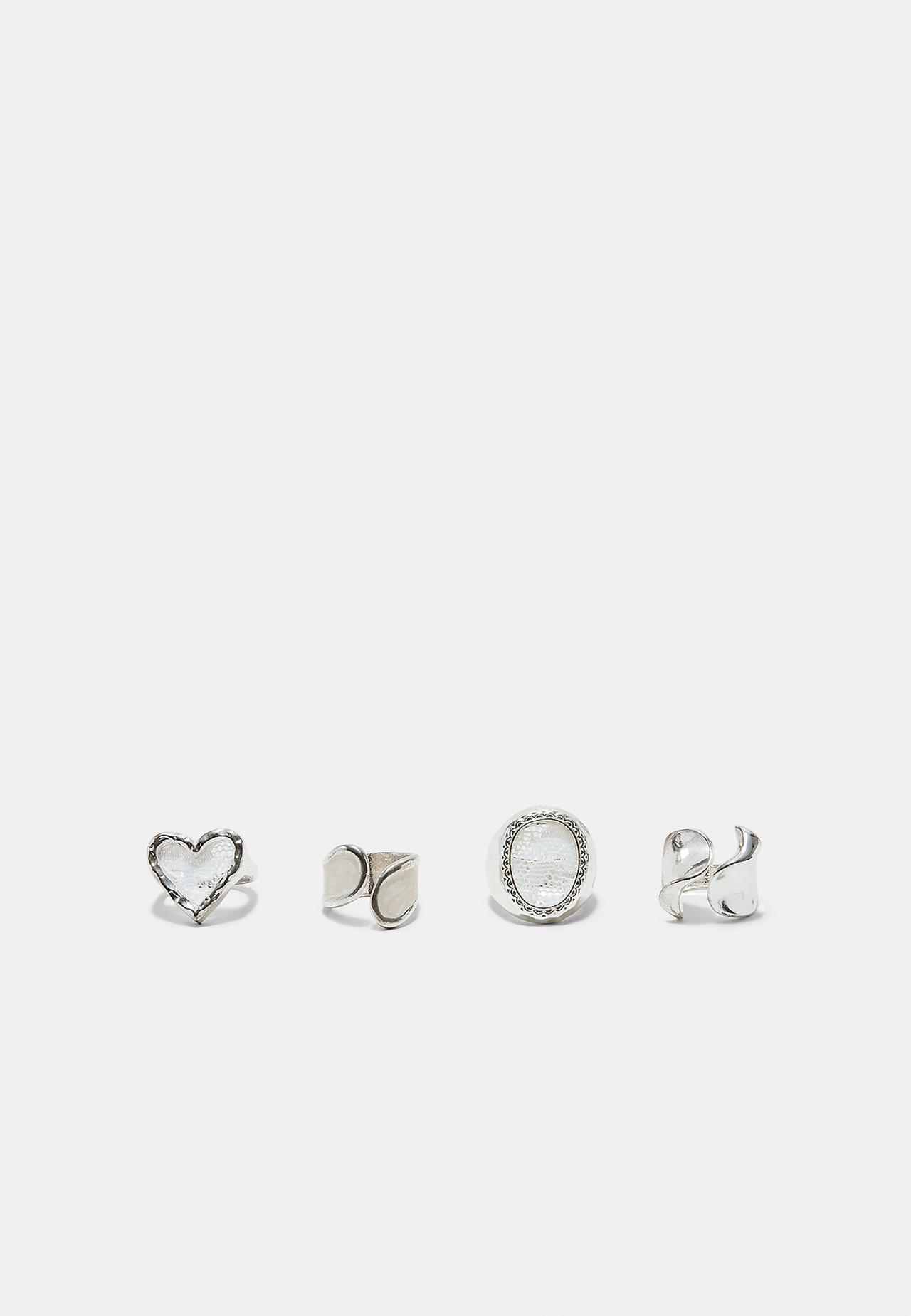 Set of 4 heart and lace rings — Grey