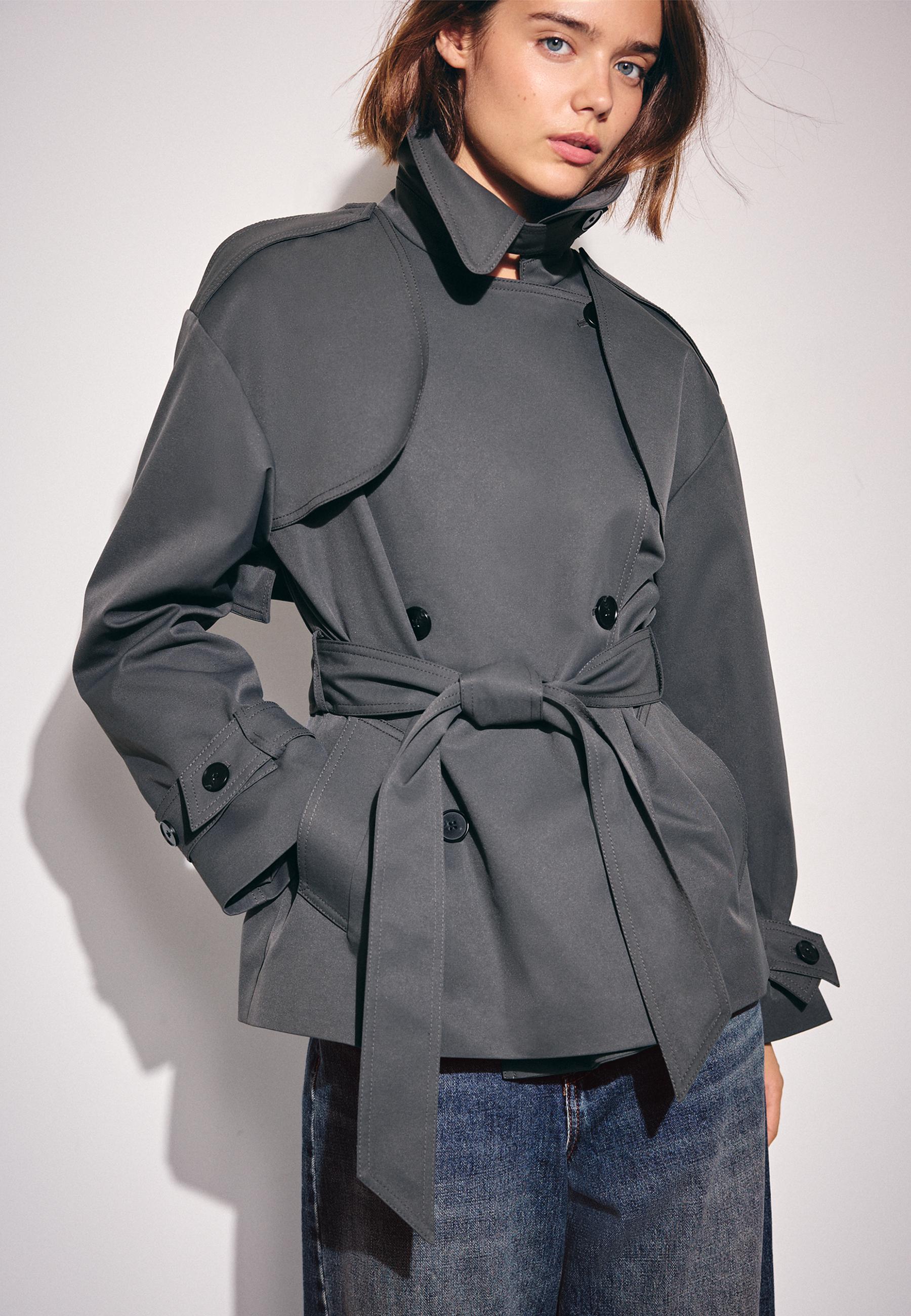 High neck regular trench coat — Dark grey