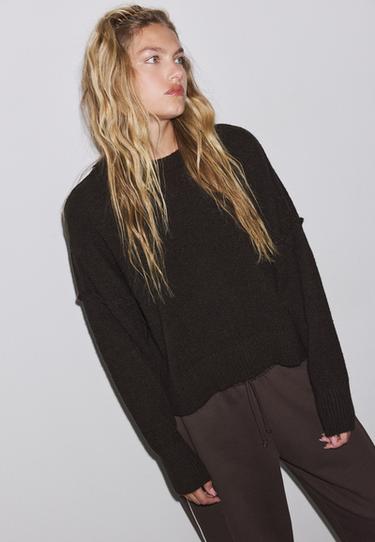 Round neck knit jumper — Brown 1