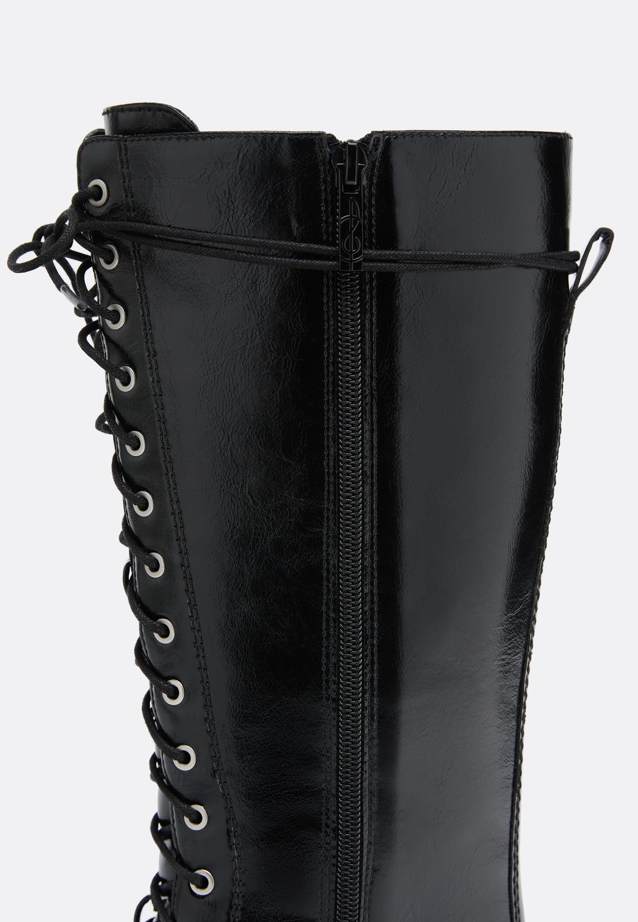 Lace-up kitten heel boots — BLACK 