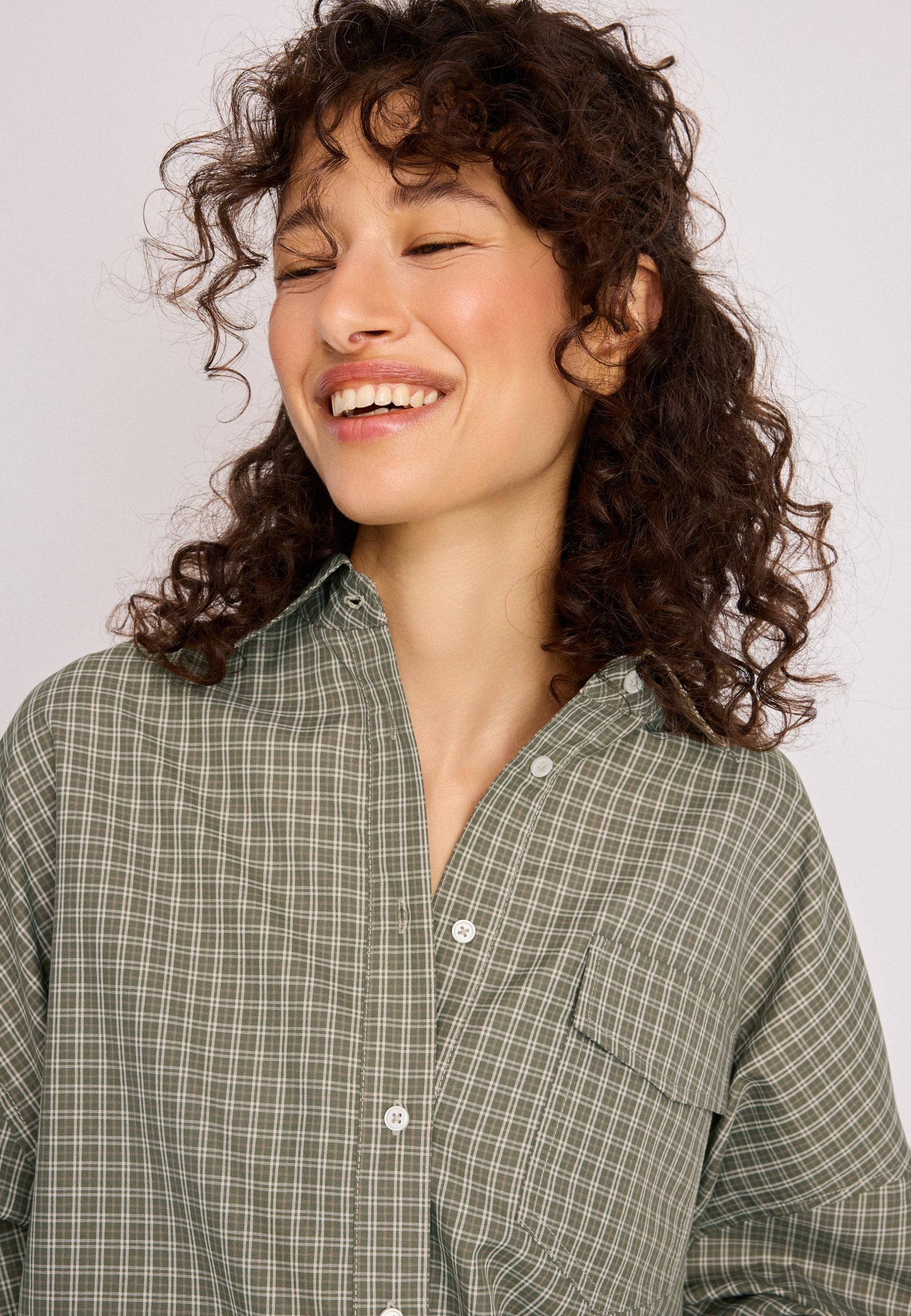 Checked balloon shirt — Khaki