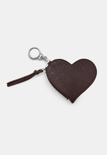 Heart mirror purse charm keyring — Brown 5