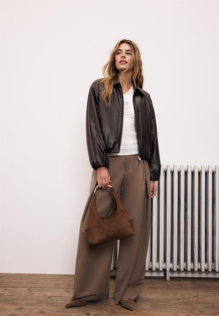 Stradivarius Geacă Bomber Matlasată Din Imitație De Piele Maro M