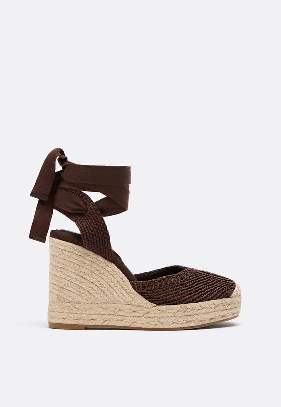 Stradivarius Compensées En Jute À Plateforme Nouée Marron 40