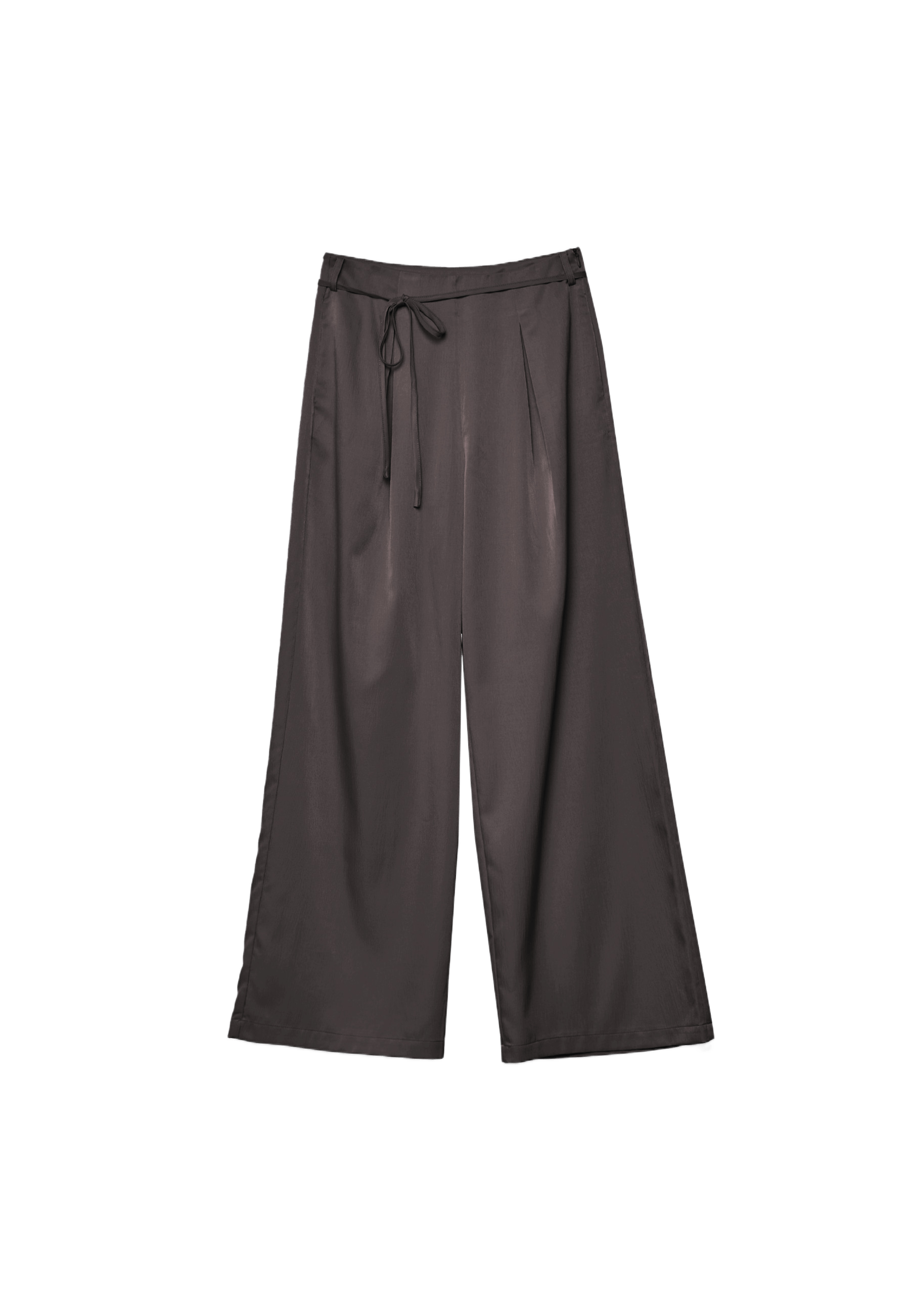 Flowing creased-effect trousers with tie — Brown