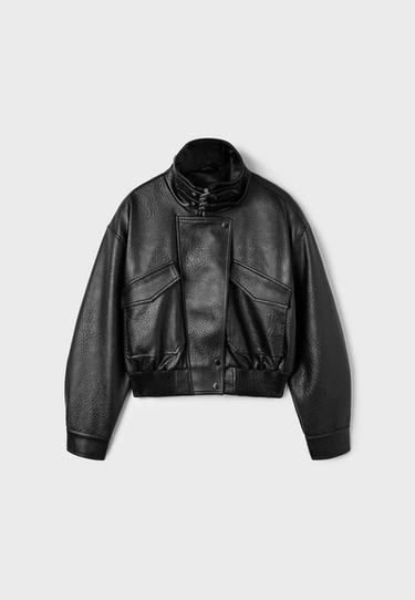 Leather effect jacket with padded shoulders and pockets — Black 7