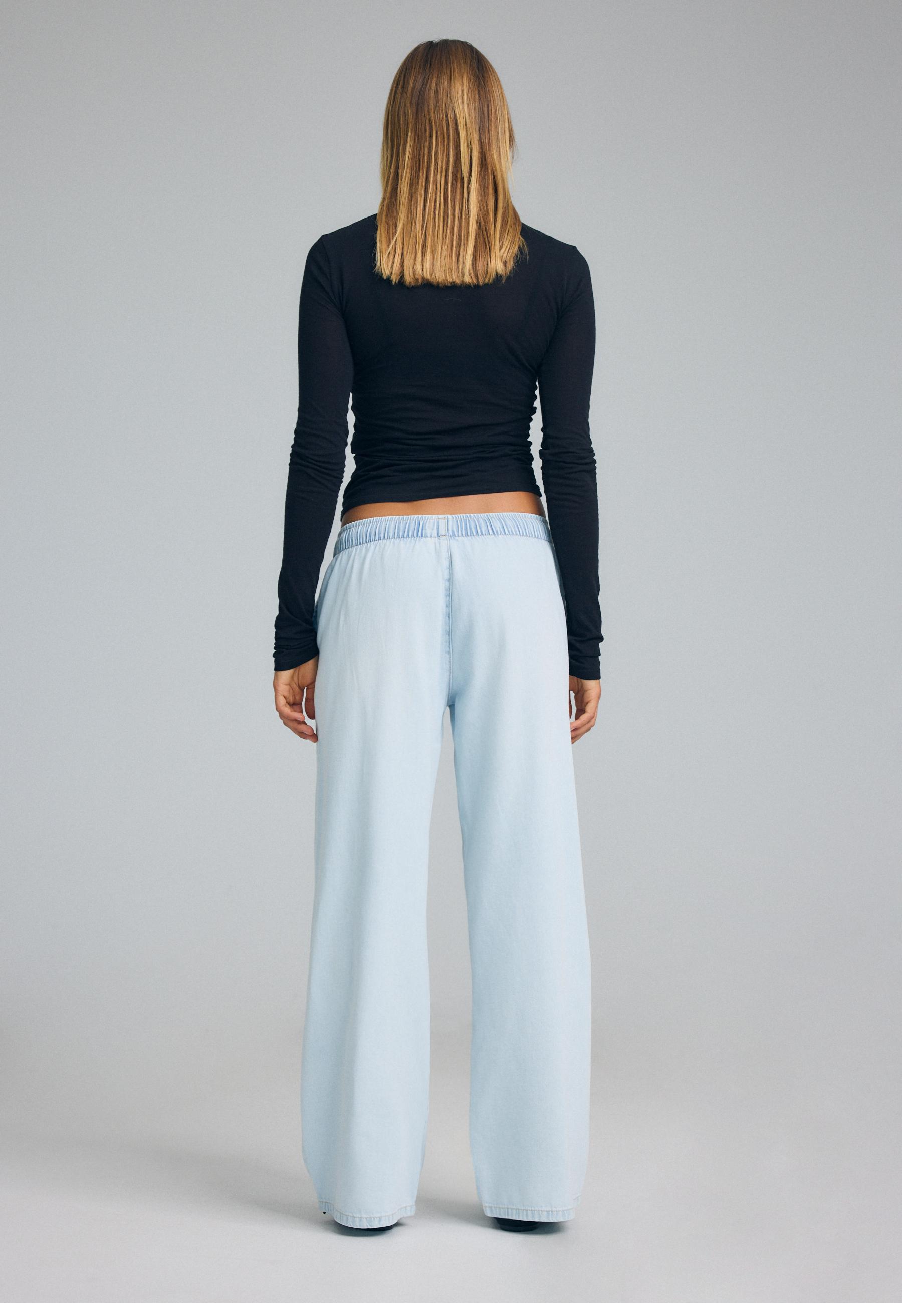 Flowy denim drawstring trousers — MEDIUM LIGHT BLUE DENIM