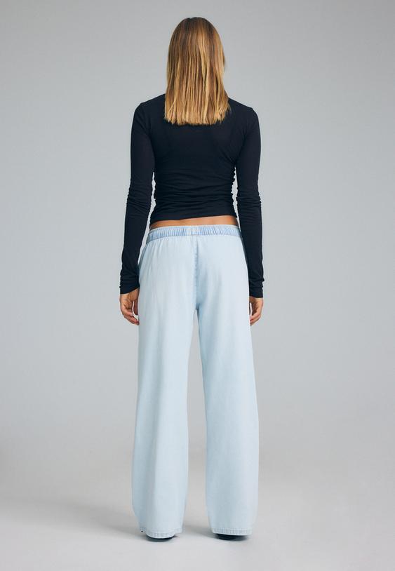 bagcıklı dokumlu denim pantolon