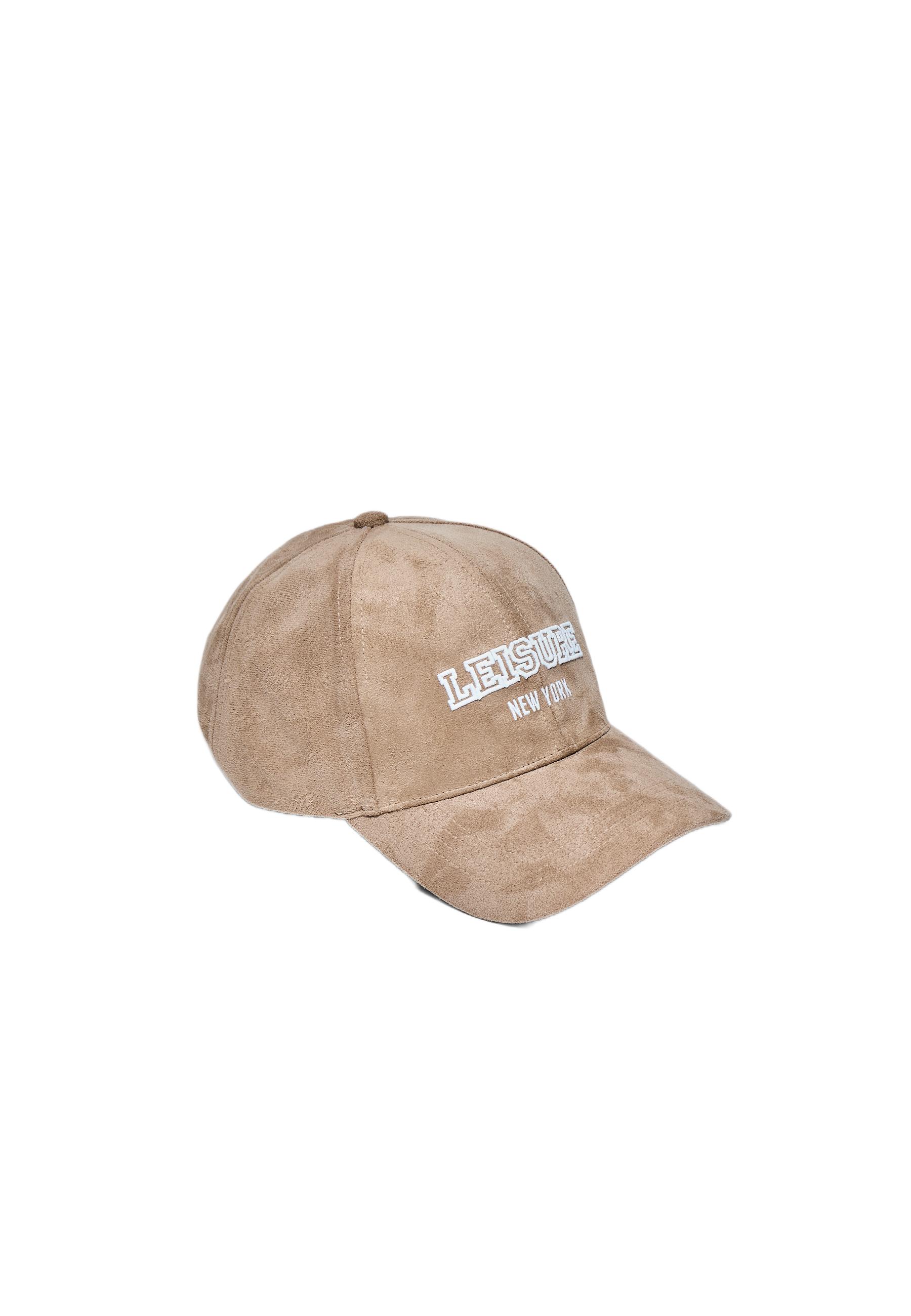 Faux suede slogan cap — Beige